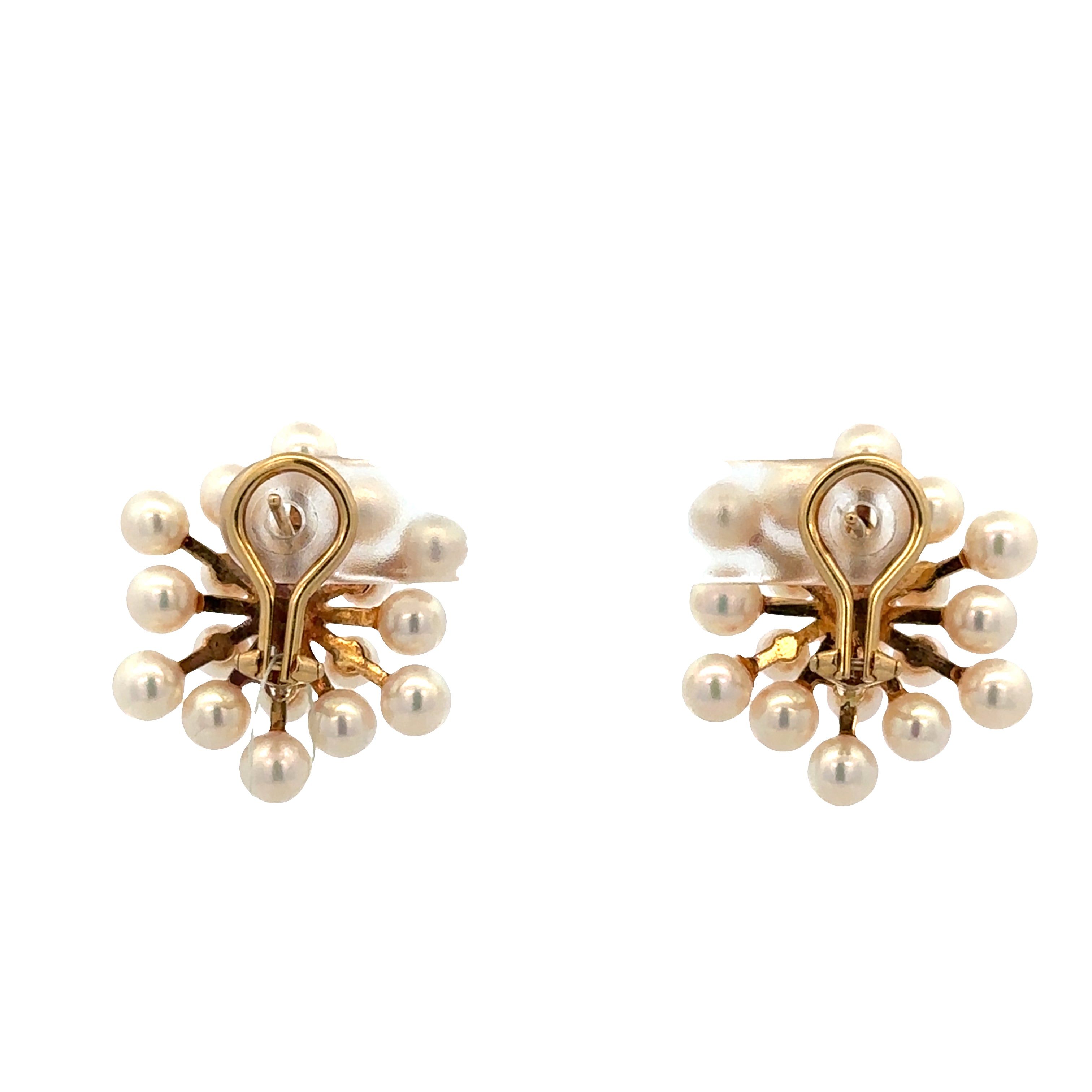 Vintage Mikimoto 18k Yellow Gold Akoya Pearl Cluster Earrings