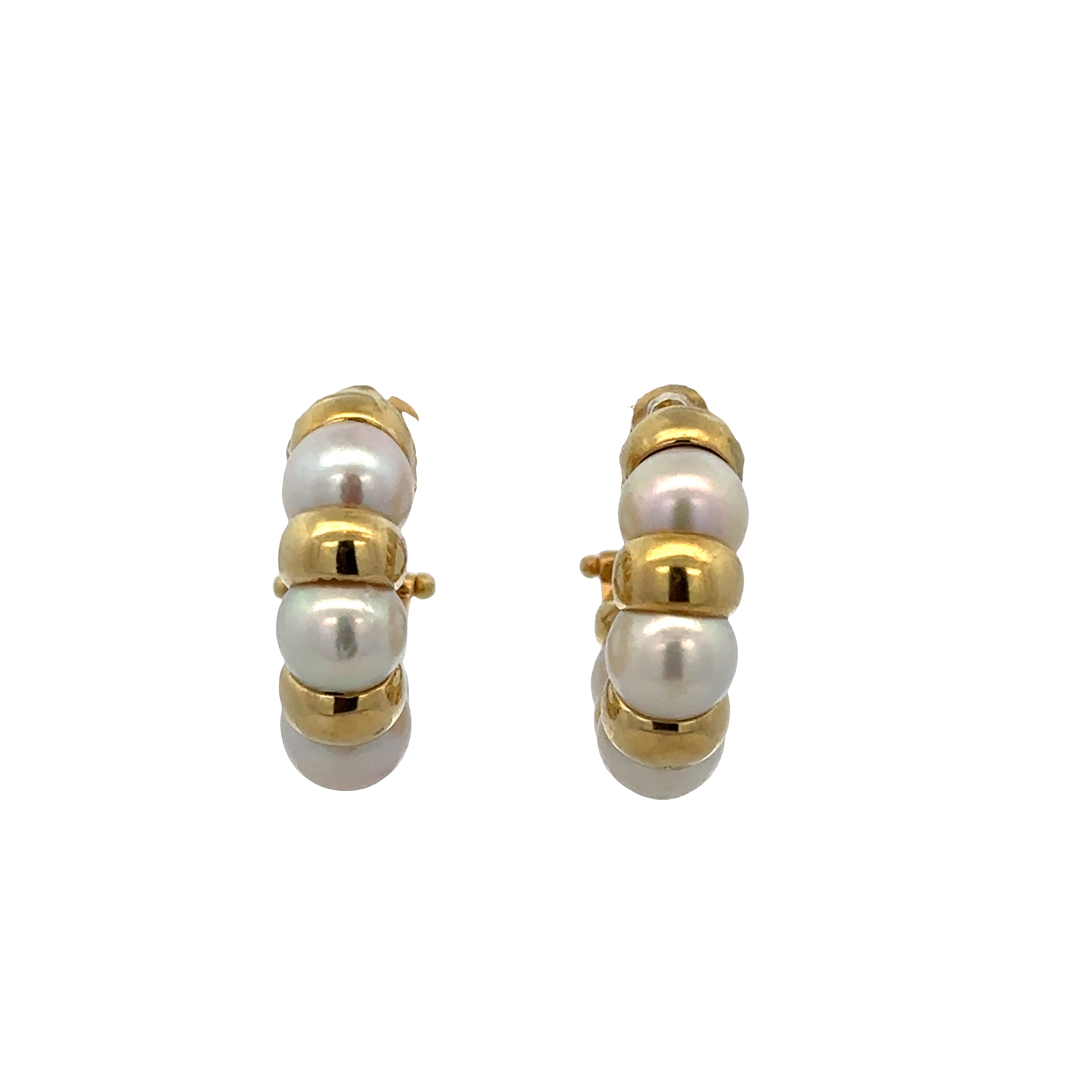 18k Yellow Gold Akoya Pearl & Bead Hoop Earrings – 3/4" Tall