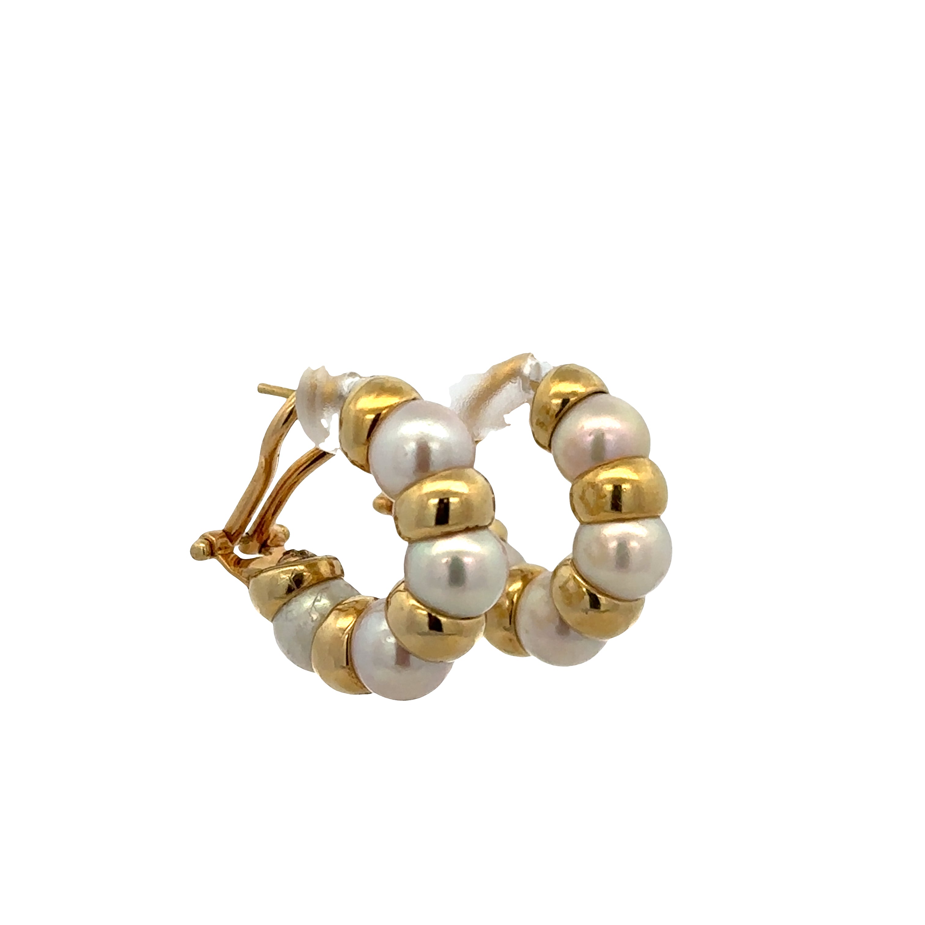 18k Yellow Gold Akoya Pearl & Bead Hoop Earrings – 3/4" Tall