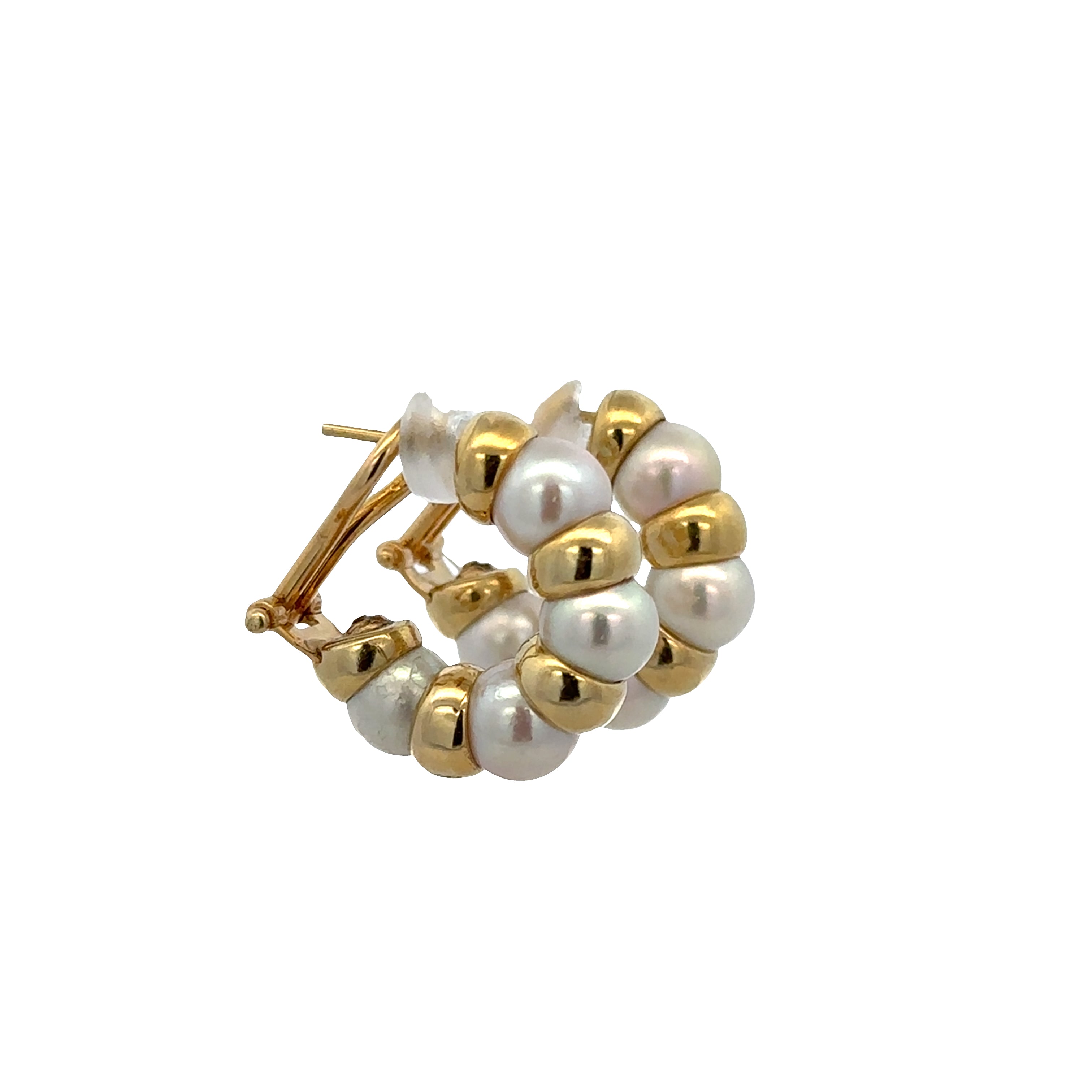 18k Yellow Gold Akoya Pearl & Bead Hoop Earrings – 3/4" Tall