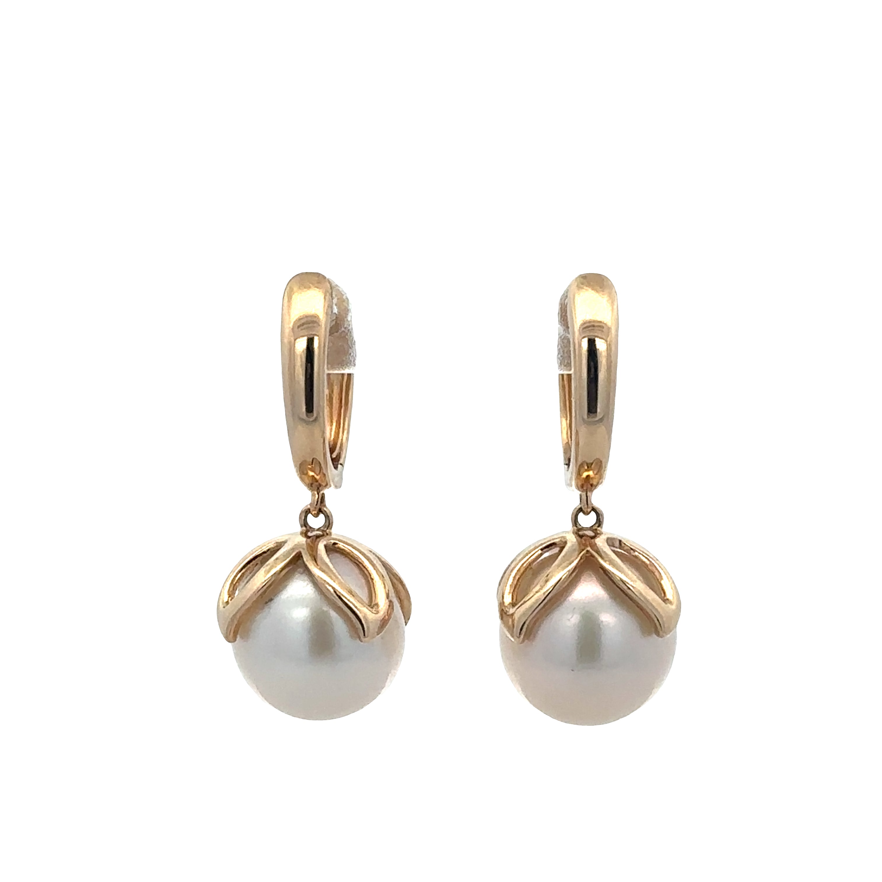 14k Yellow Gold Akoya Pearl Dangle Earrings – 1 1/8" Long