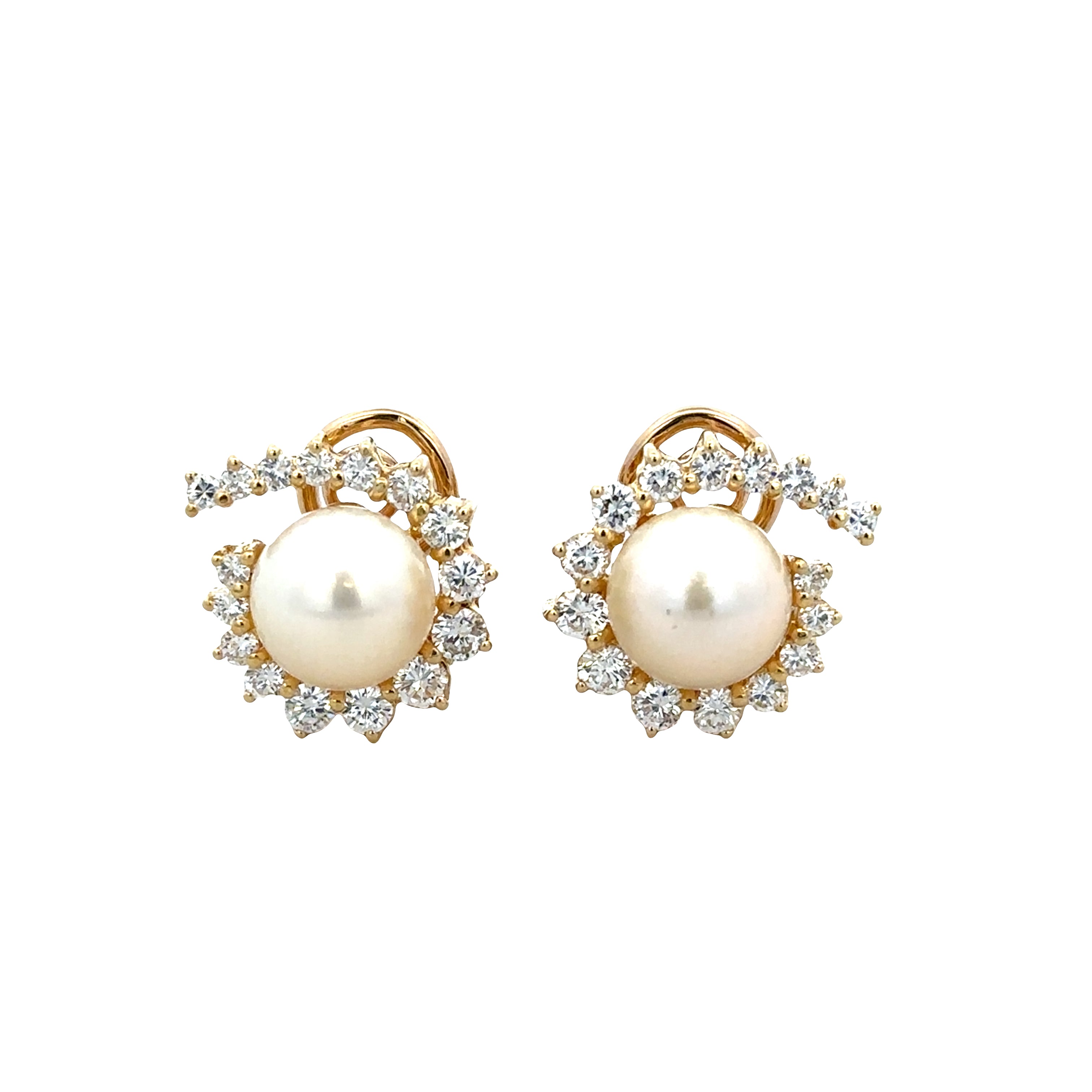 Vintage 14k Yellow Gold Akoya Cultured Pearl & Diamond Clip-On Earrings