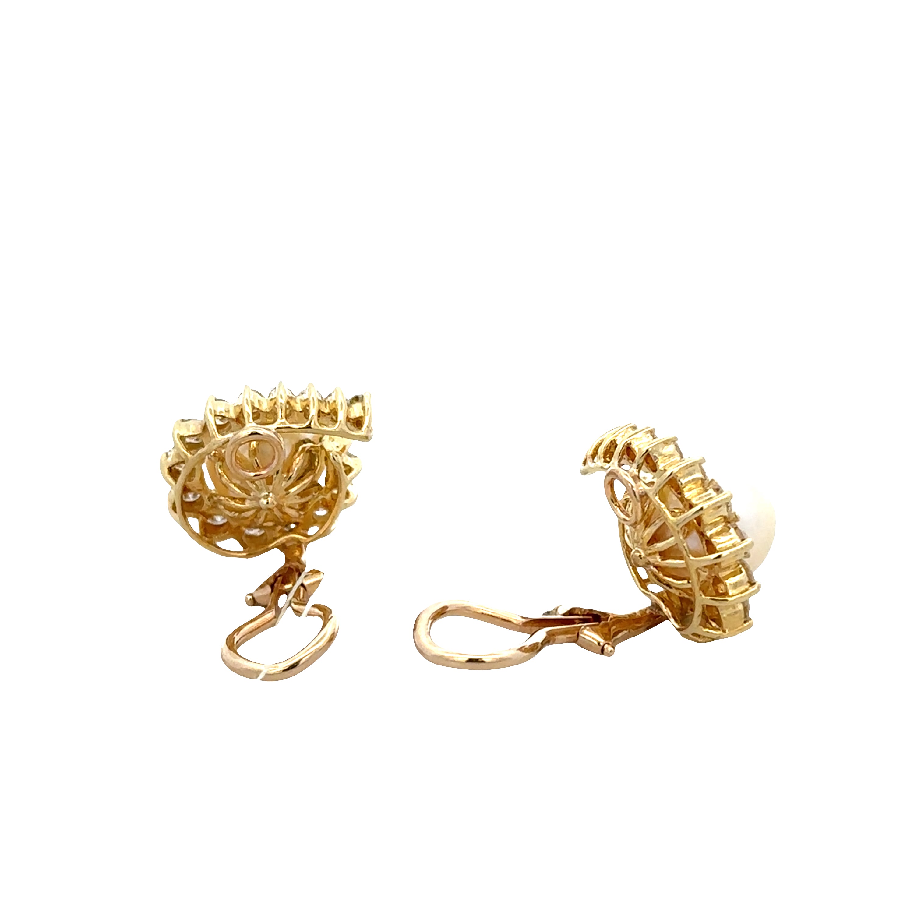 Vintage 14k Yellow Gold Akoya Cultured Pearl & Diamond Clip-On Earrings