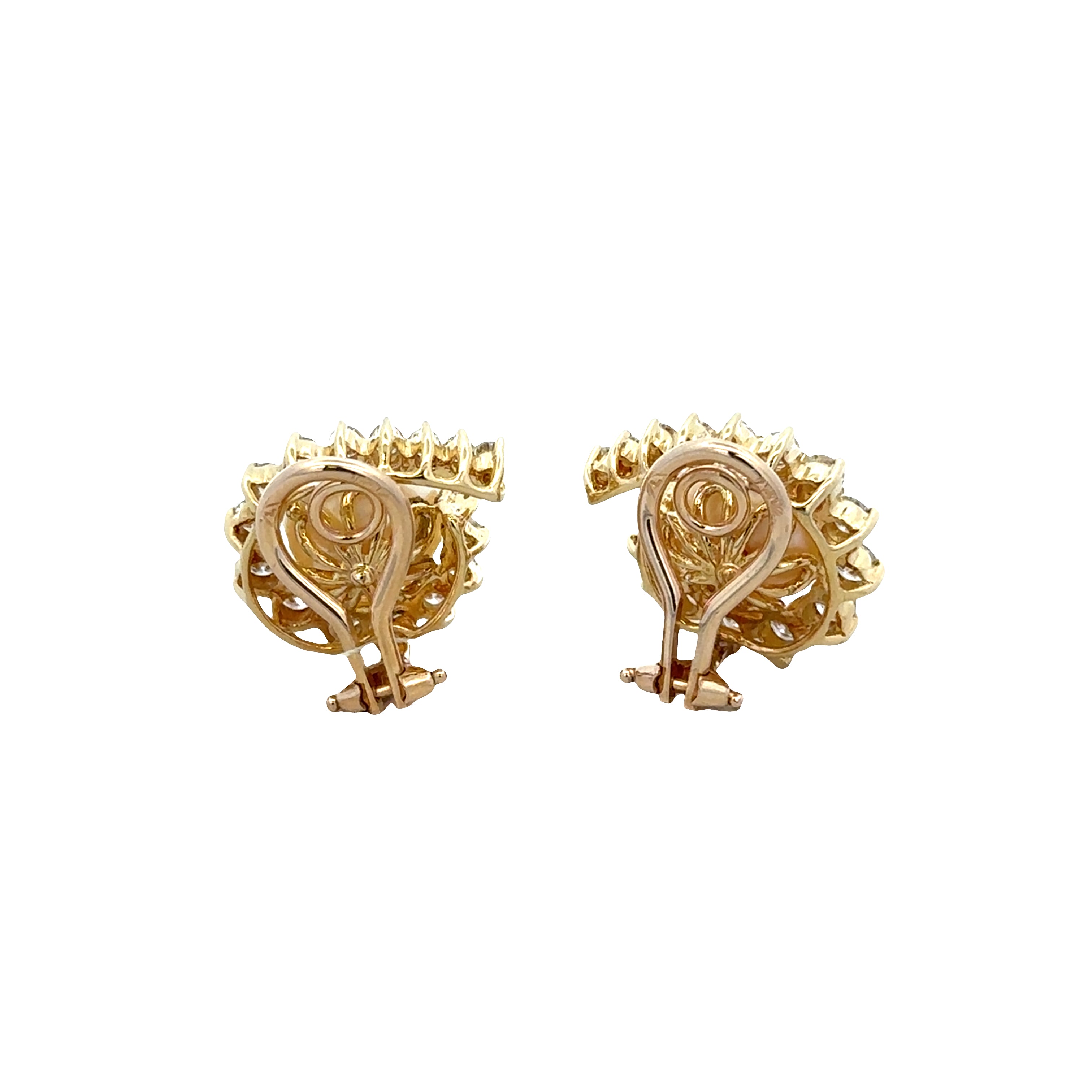 Vintage 14k Yellow Gold Akoya Cultured Pearl & Diamond Clip-On Earrings