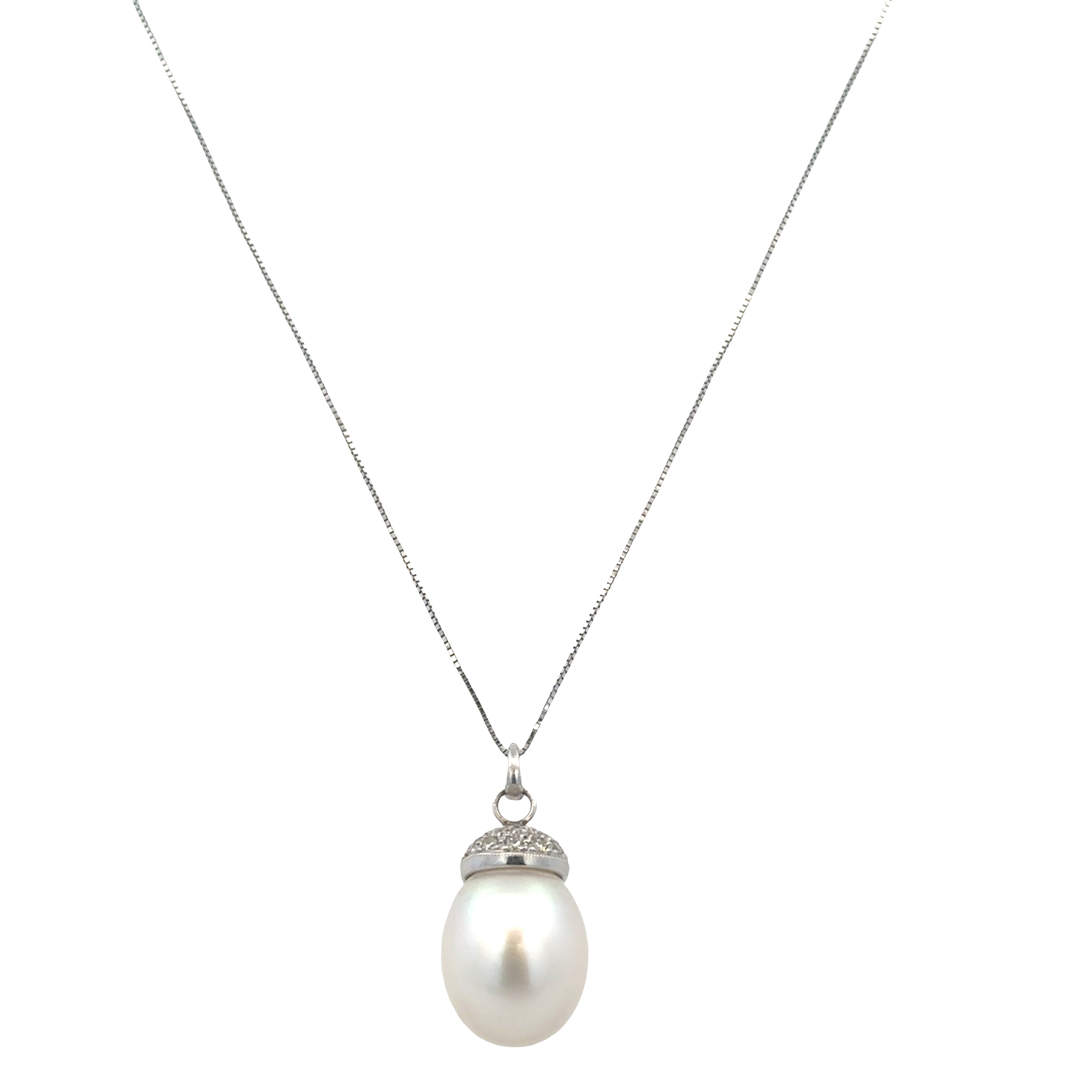14k White Gold South Sea Pearl & Diamond Pendant Necklace – 16"
