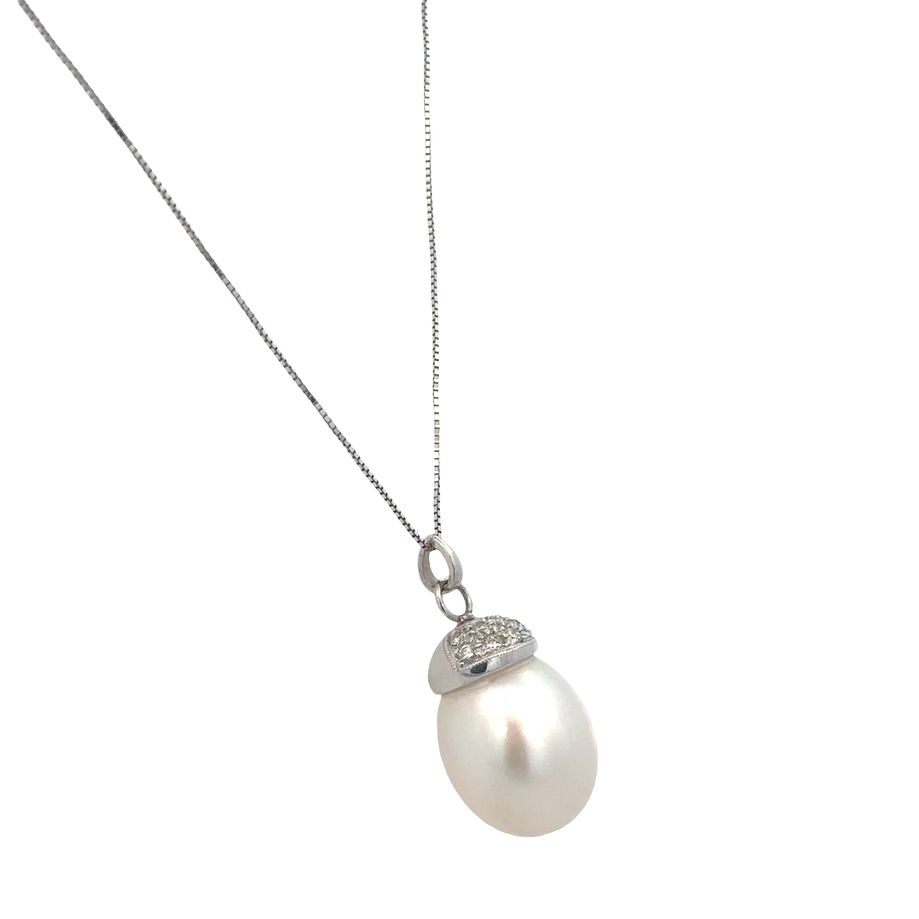 14k White Gold South Sea Pearl & Diamond Pendant Necklace – 16"