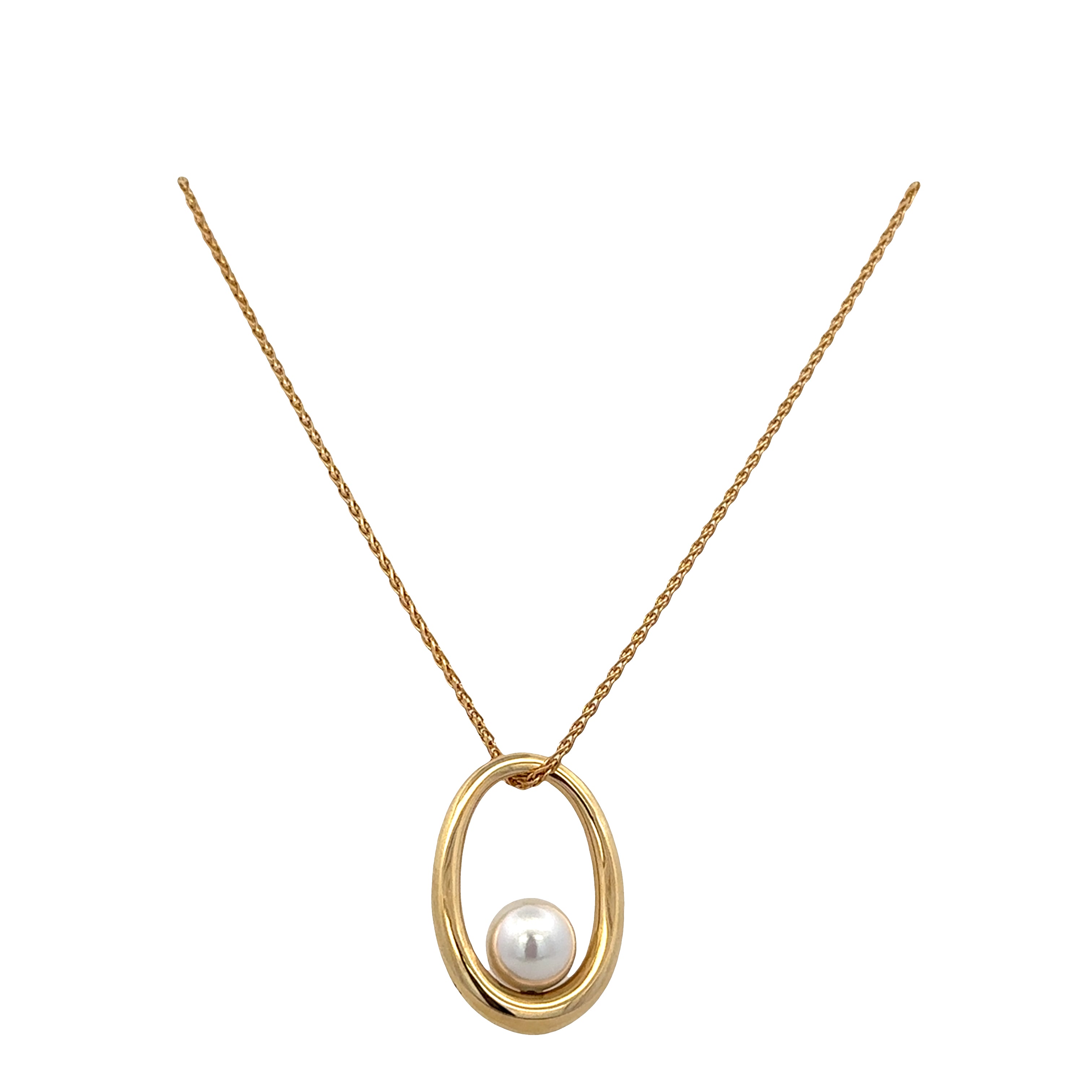 18k Yellow Gold Akoya Pearl Oval Pendant Necklace – 18"