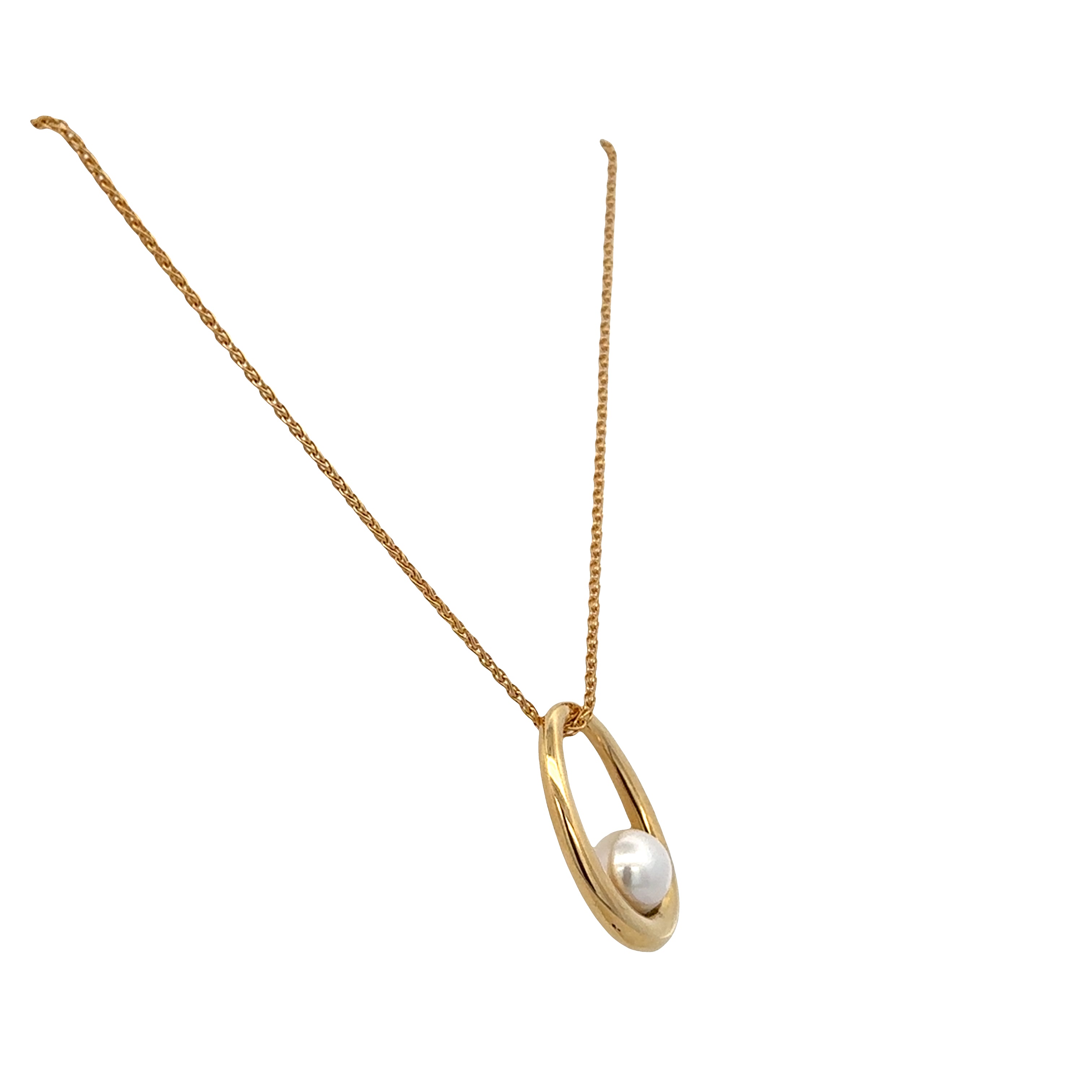 18k Yellow Gold Akoya Pearl Oval Pendant Necklace – 18"