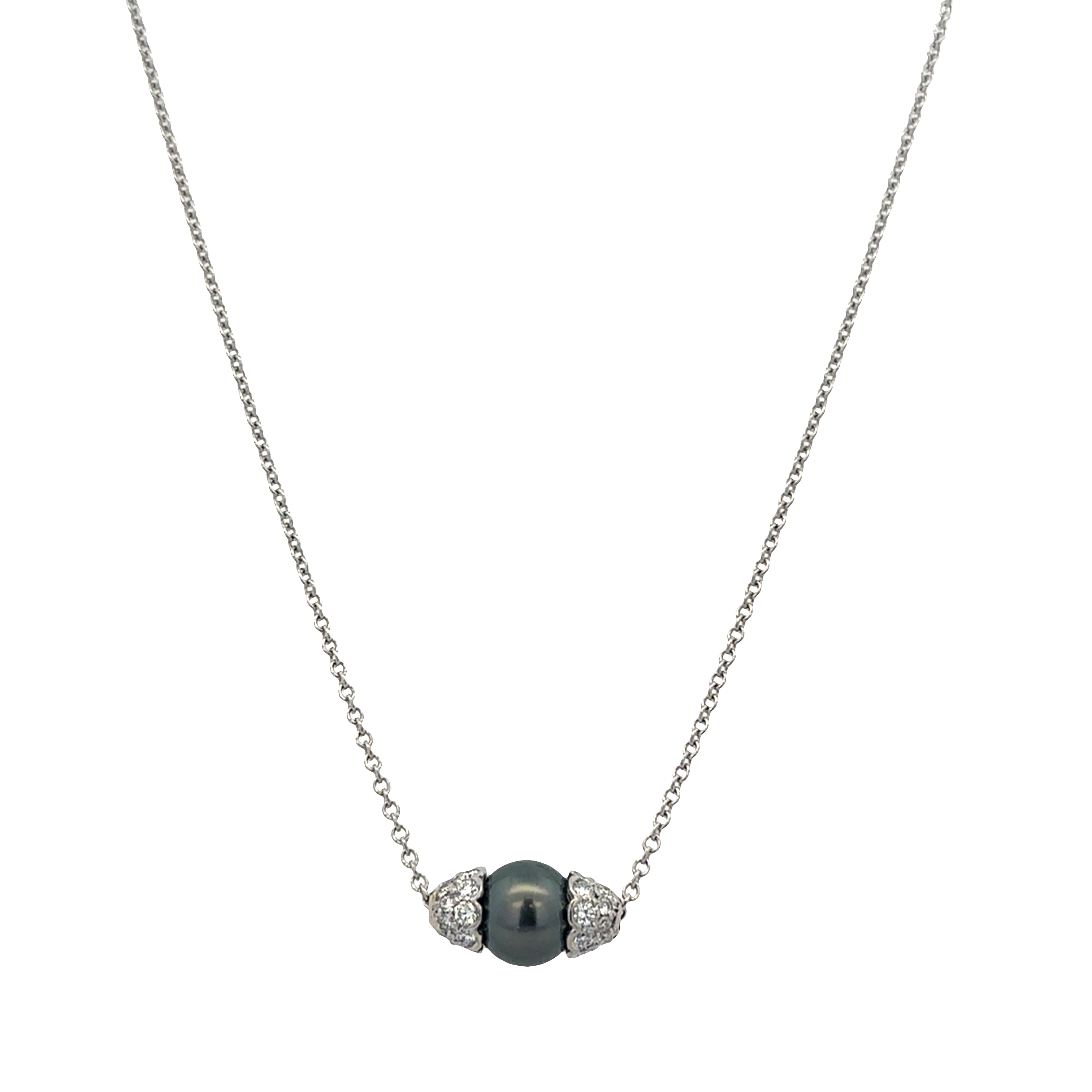 Platinum Tahitian Pearl & Diamond Cluster Necklace – 17"