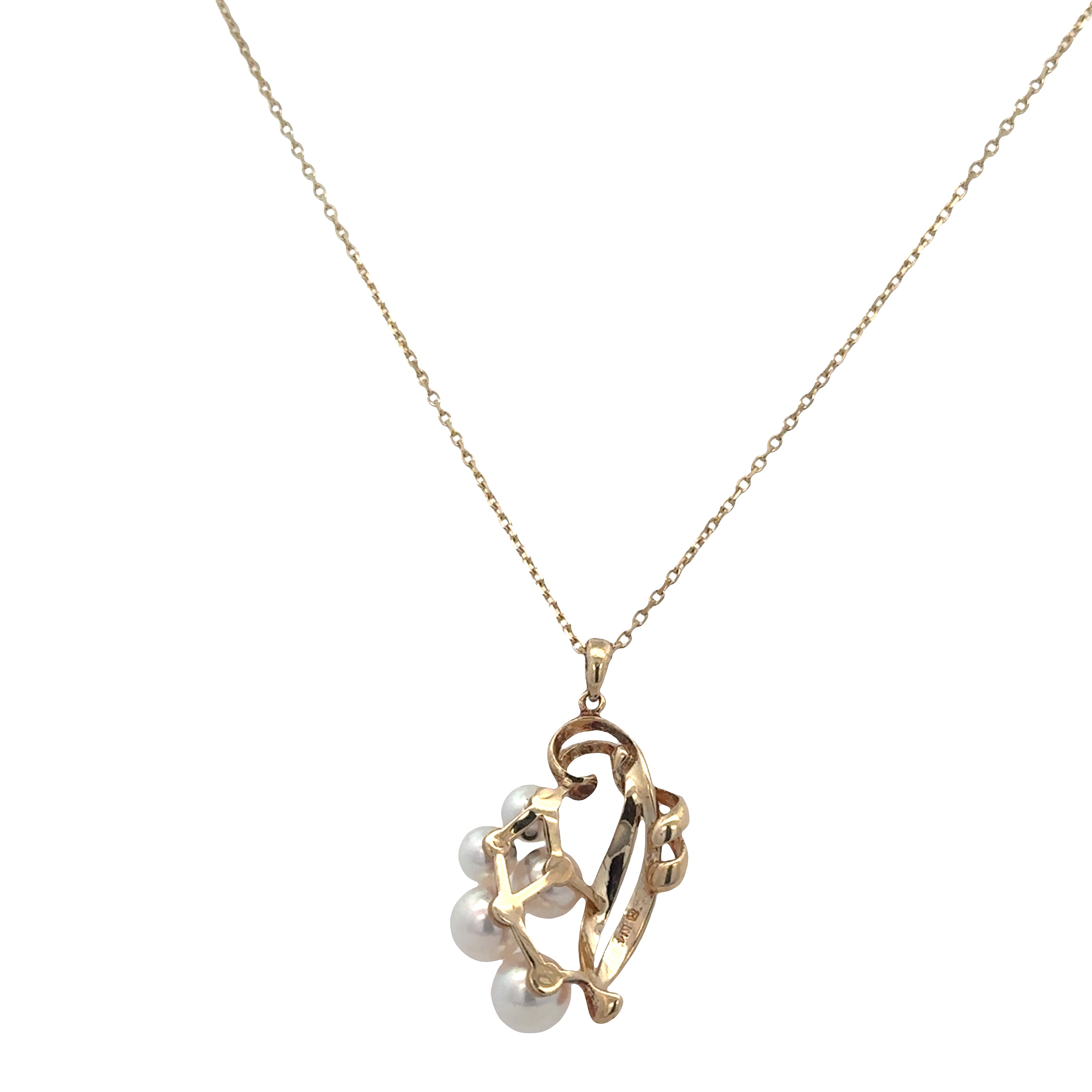 Estate Mikimoto 14k Yellow Gold Akoya Pearl Foliate Pendant Necklace – 16"