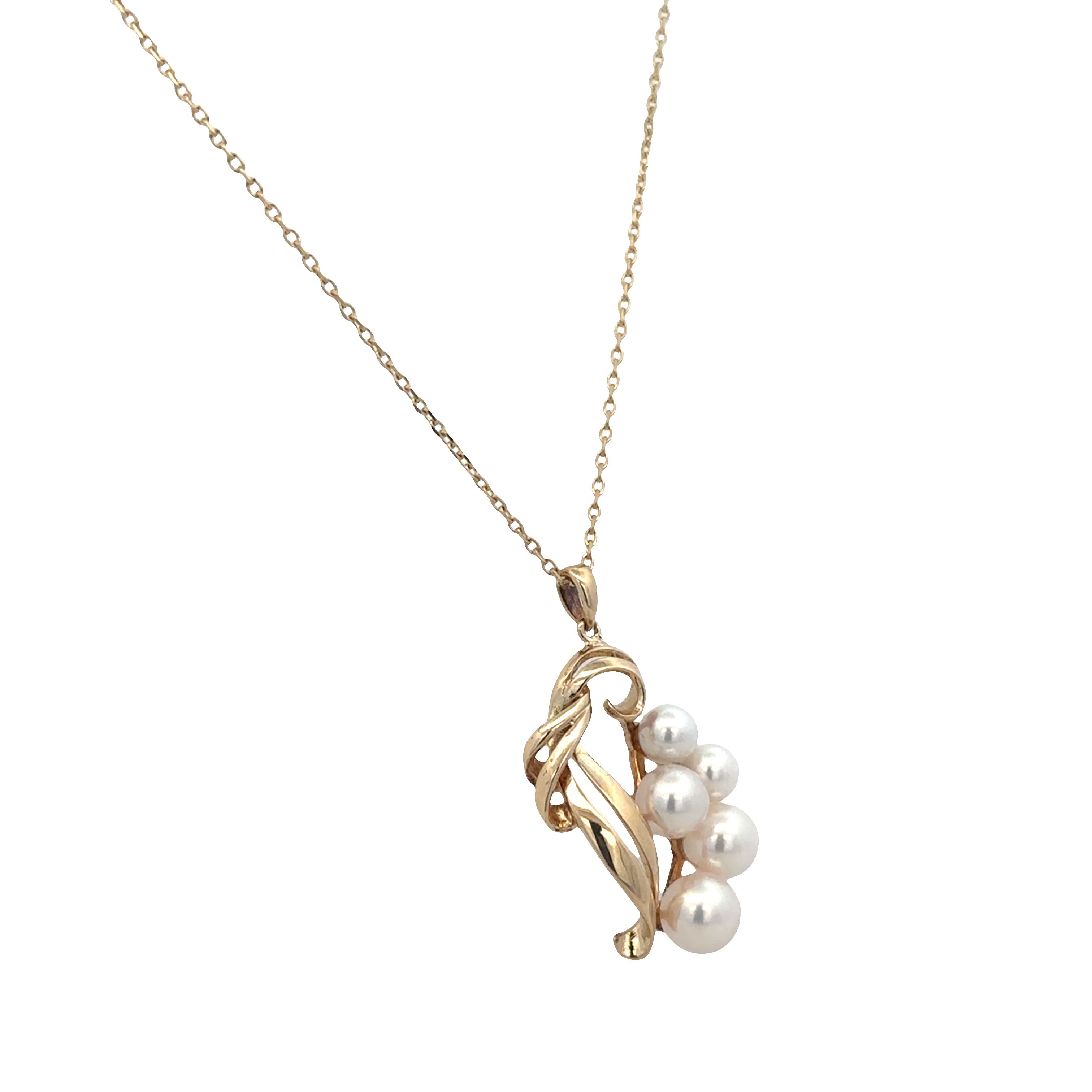 Estate Mikimoto 14k Yellow Gold Akoya Pearl Foliate Pendant Necklace – 16"