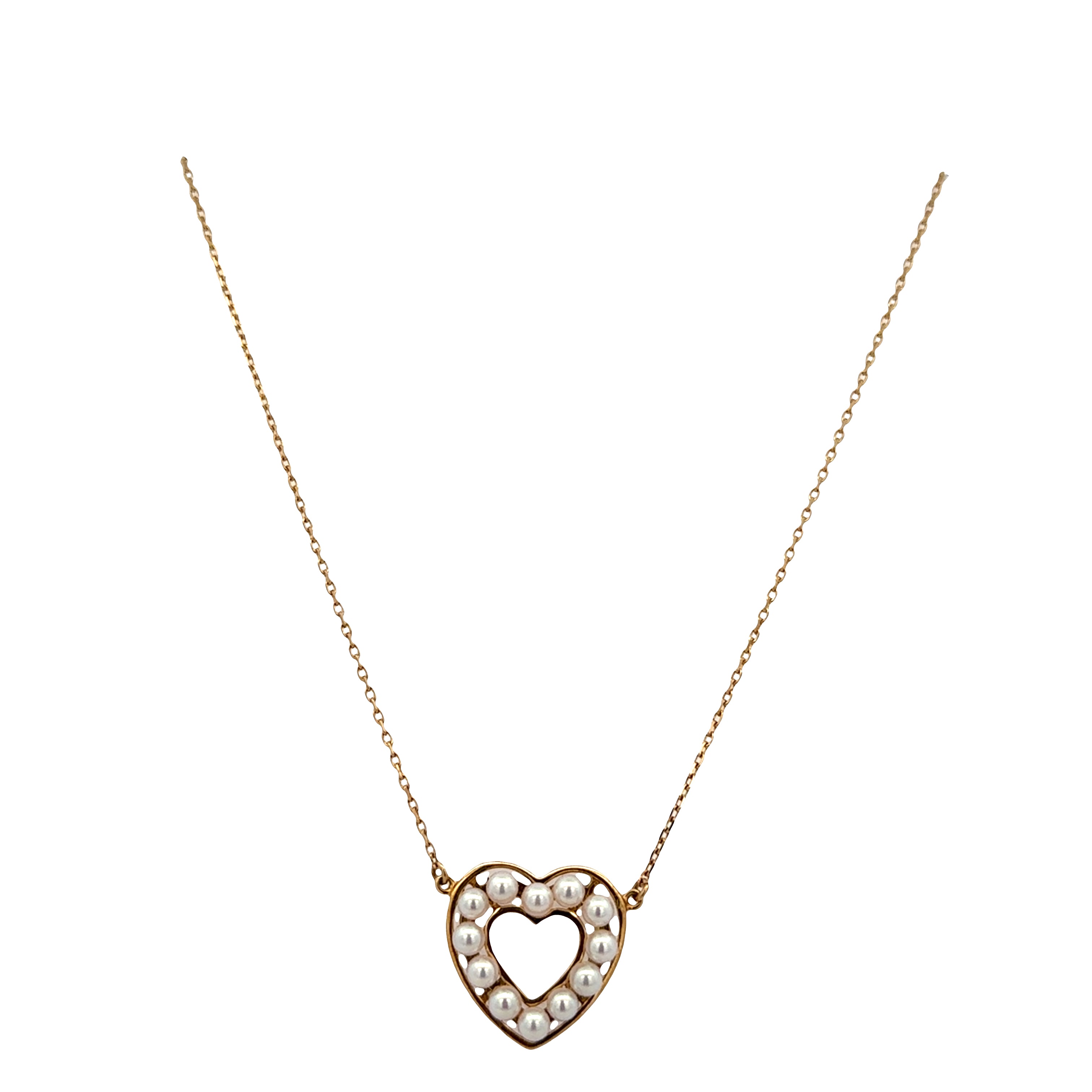 Estate Mikimoto 18k Yellow Gold Akoya Pearl Heart Necklace – 16.5"
