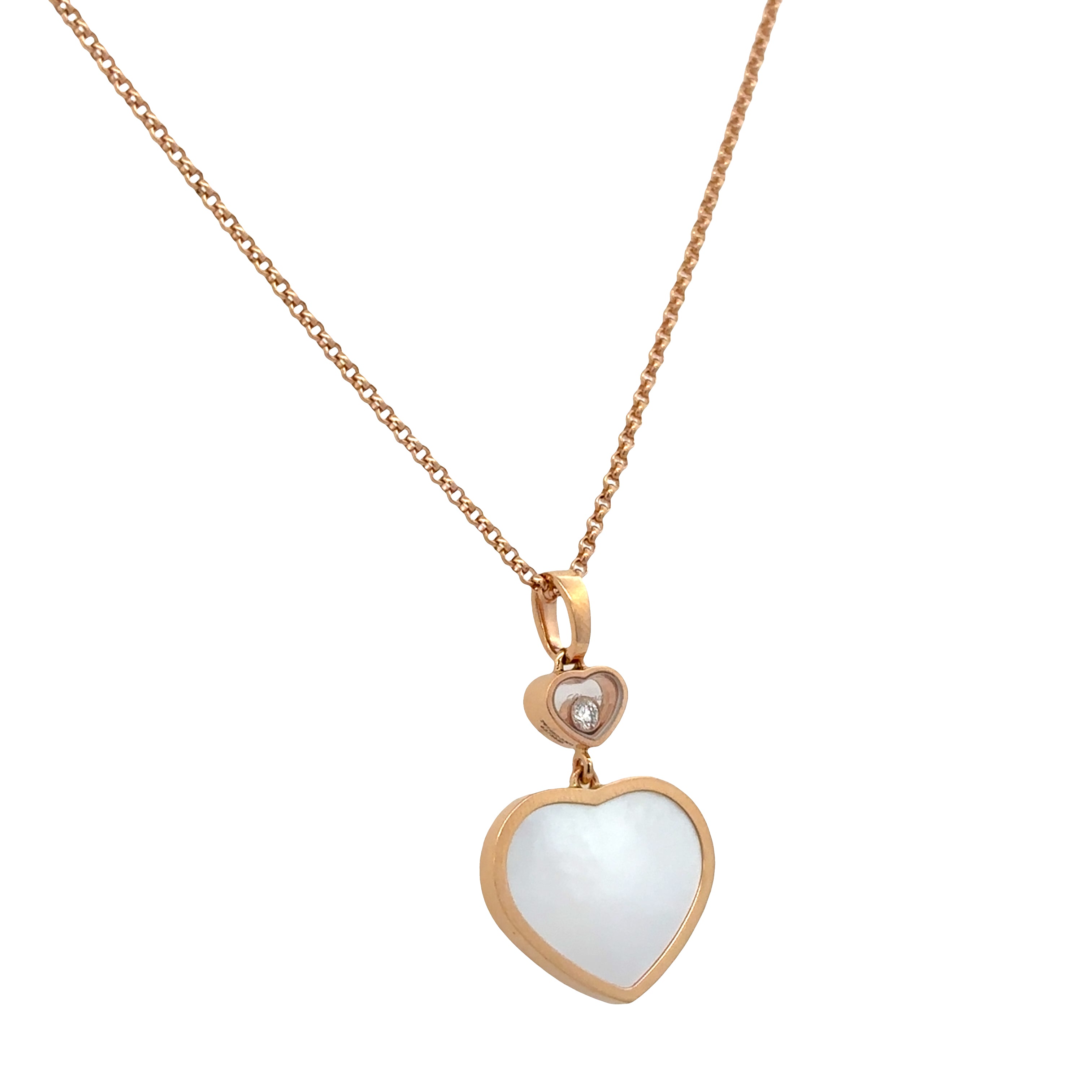 Estate Chopard 18k Rose Gold Happy Hearts Mother of Pearl & Diamond Pendant Necklace – Adjustable 18"