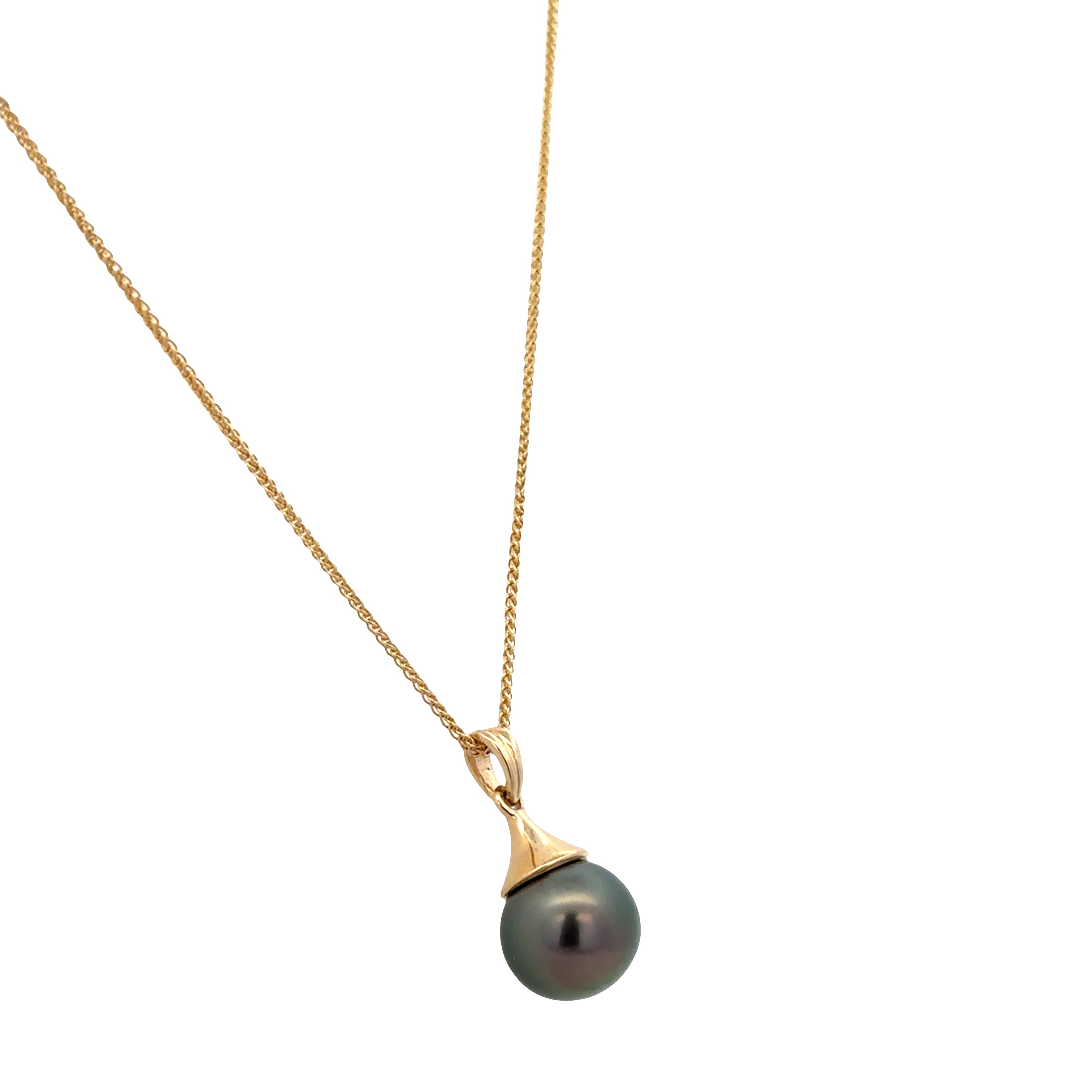 14k Yellow Gold Tahitian Pearl Pendant Necklace – 16"