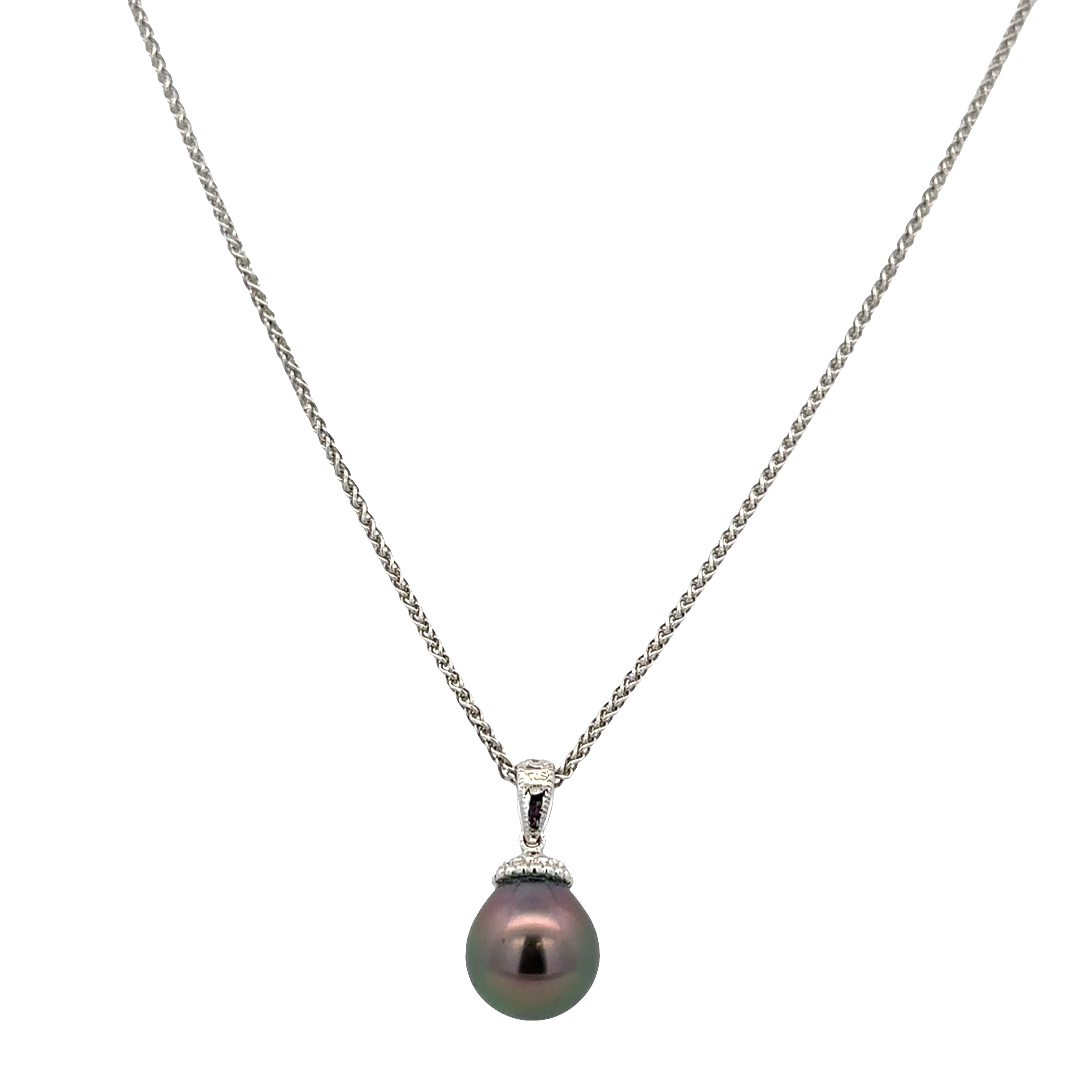 18k White Gold Tahitian Pearl & Diamond Pendant Necklace – 18"