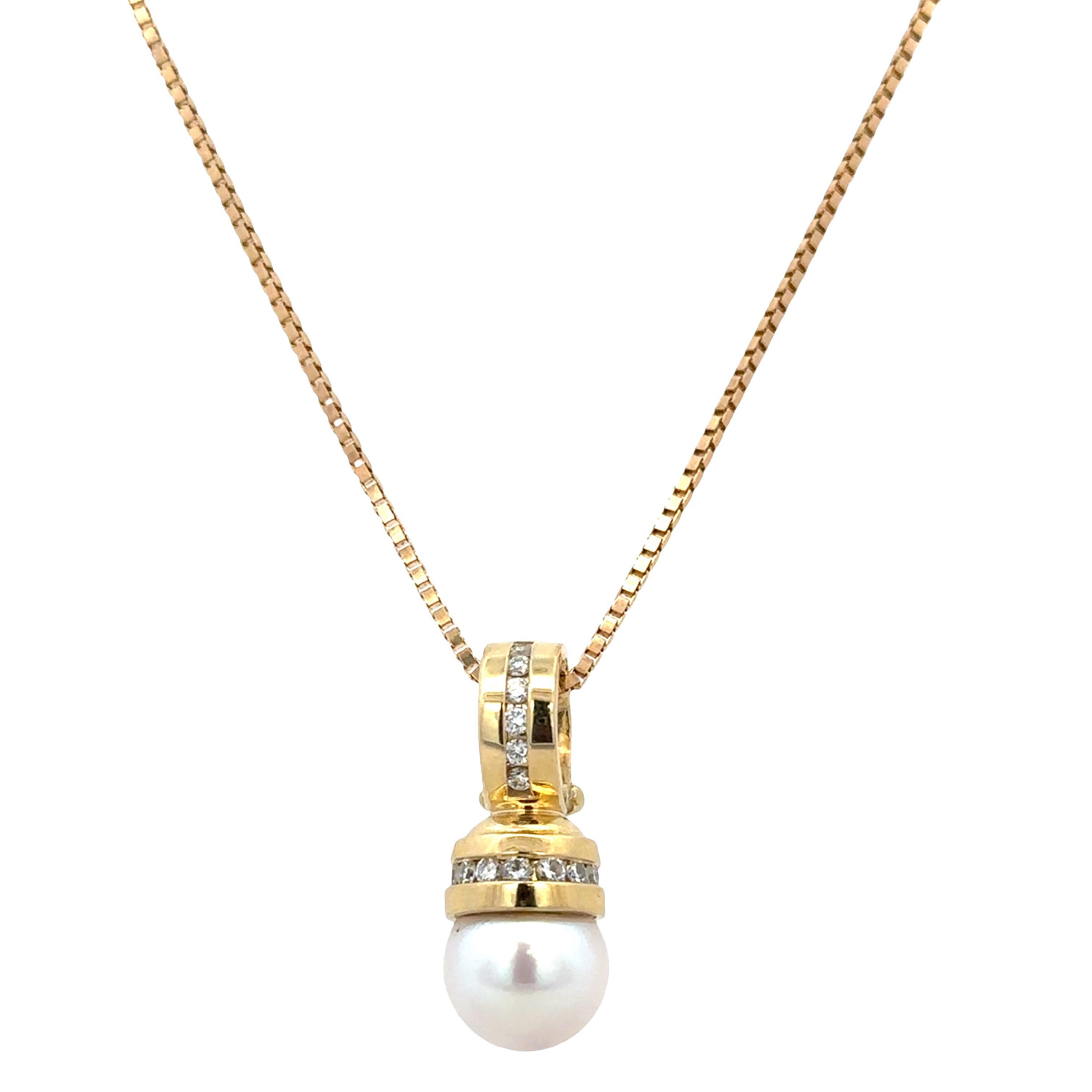 Estate David Yurman 18k Yellow Gold Akoya Cultured Pearl & Diamond Pendant Necklace – 18"