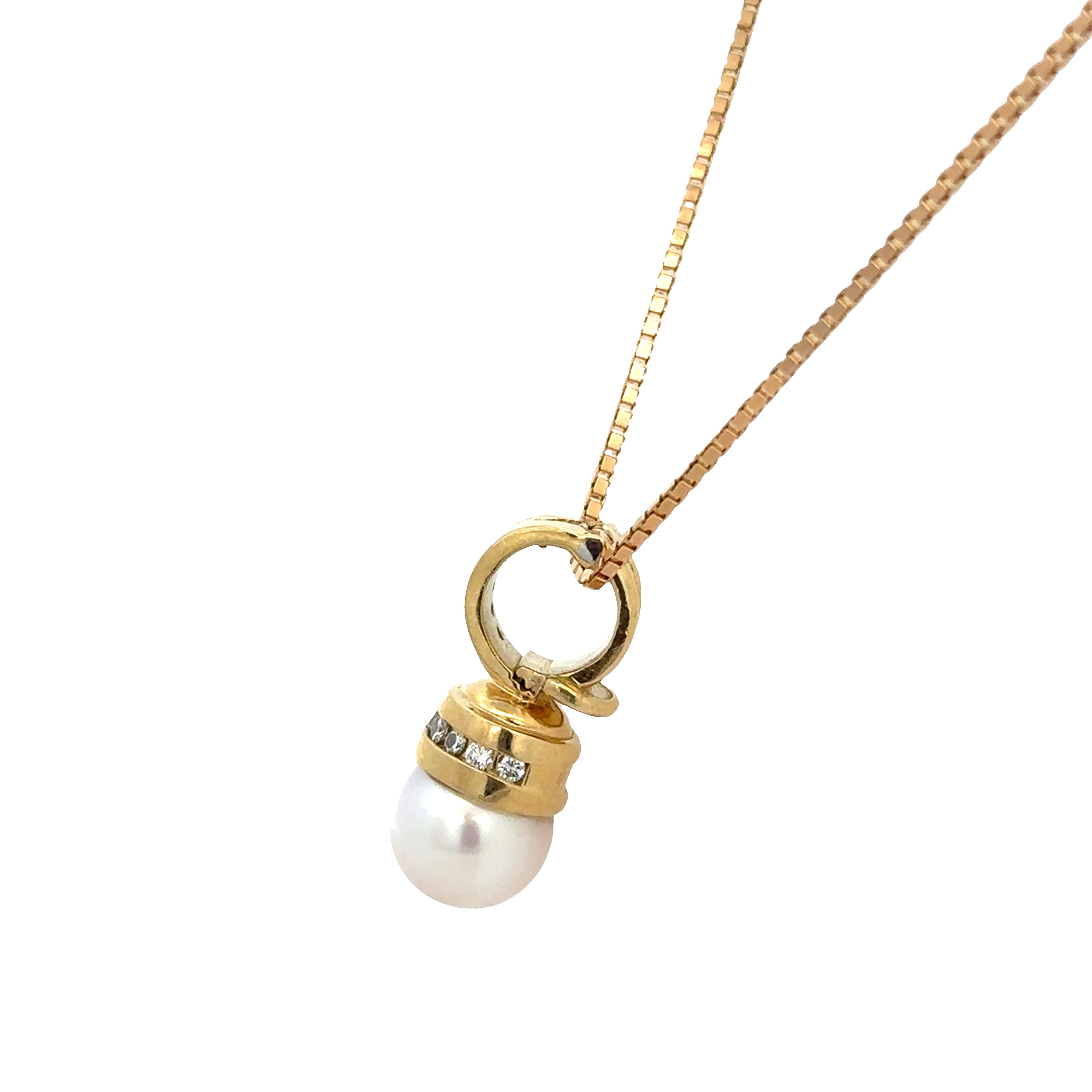 Estate David Yurman 18k Yellow Gold Akoya Cultured Pearl & Diamond Pendant Necklace – 18"