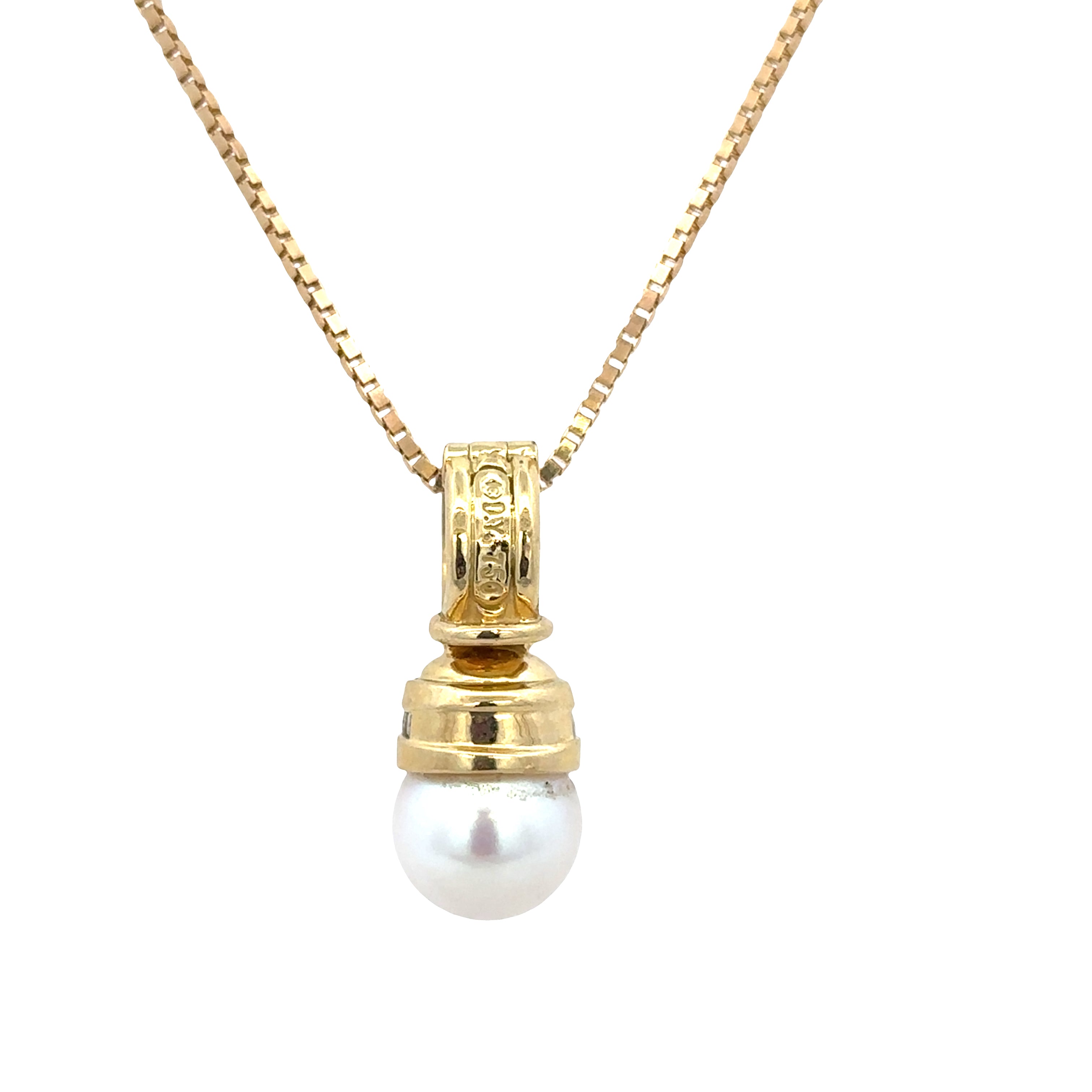 Estate David Yurman 18k Yellow Gold Akoya Cultured Pearl & Diamond Pendant Necklace – 18"