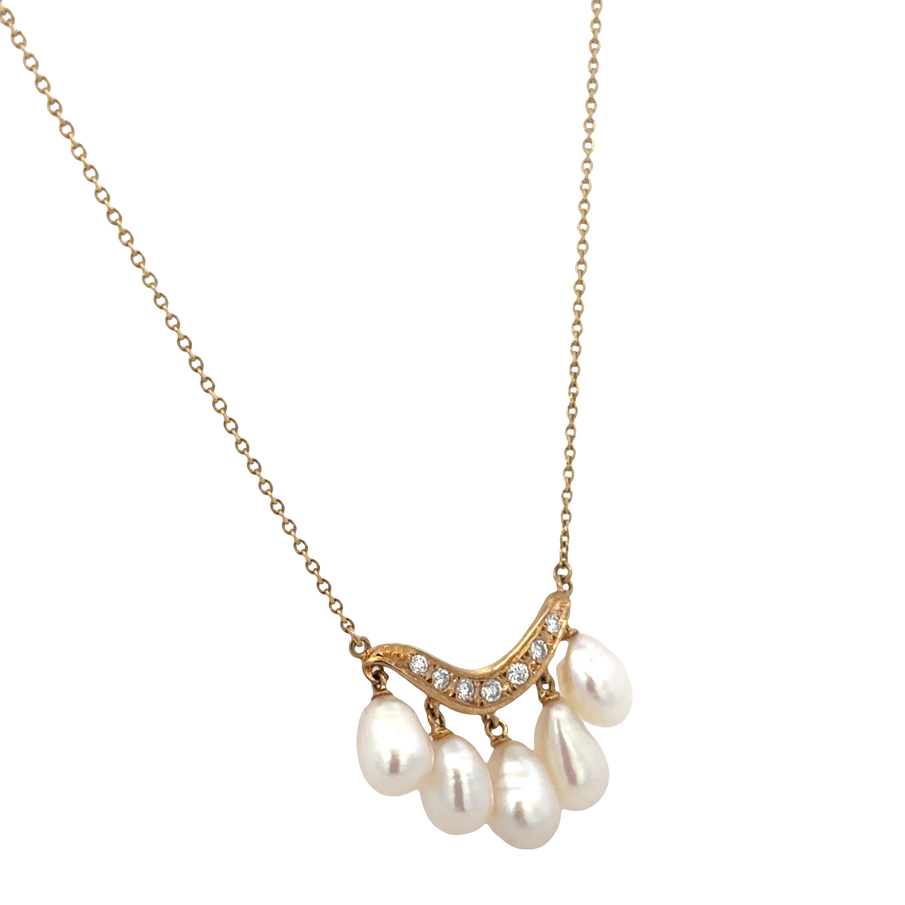 Estate Vintage Mikimoto 18k Yellow Gold Pearl & Diamond Necklace – Circa 1950s–60s