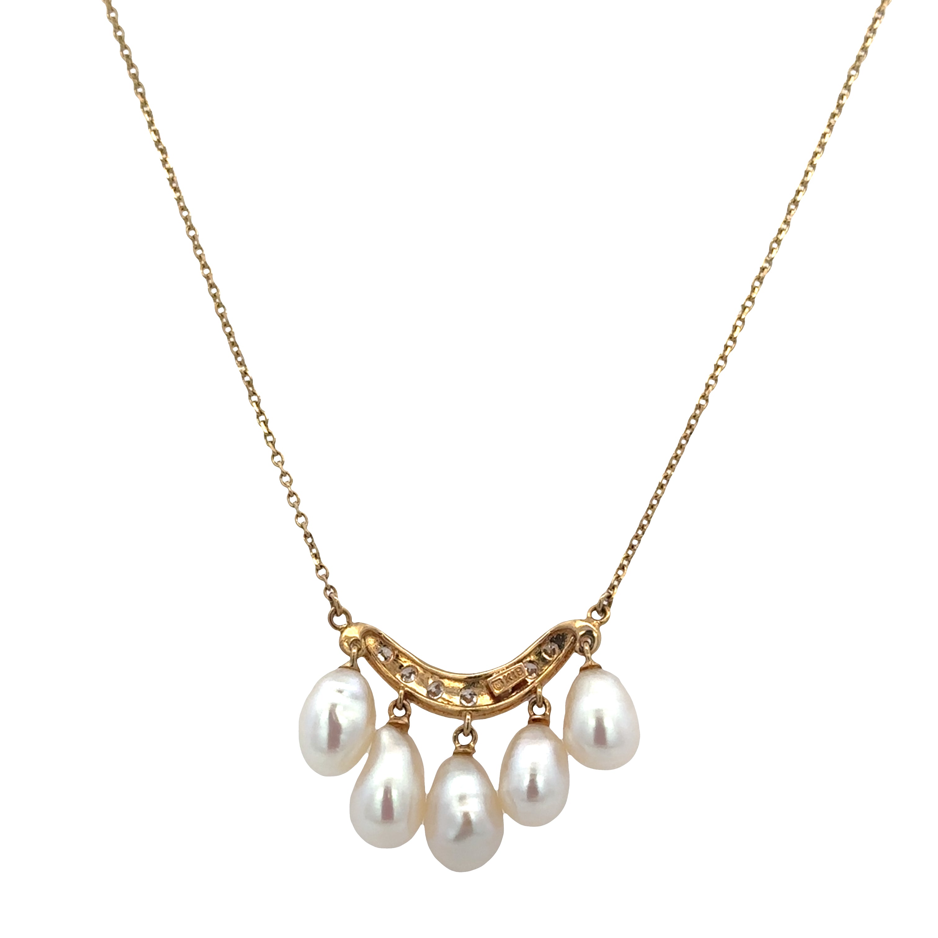 Estate Vintage Mikimoto 18k Yellow Gold Pearl & Diamond Necklace – Circa 1950s–60s