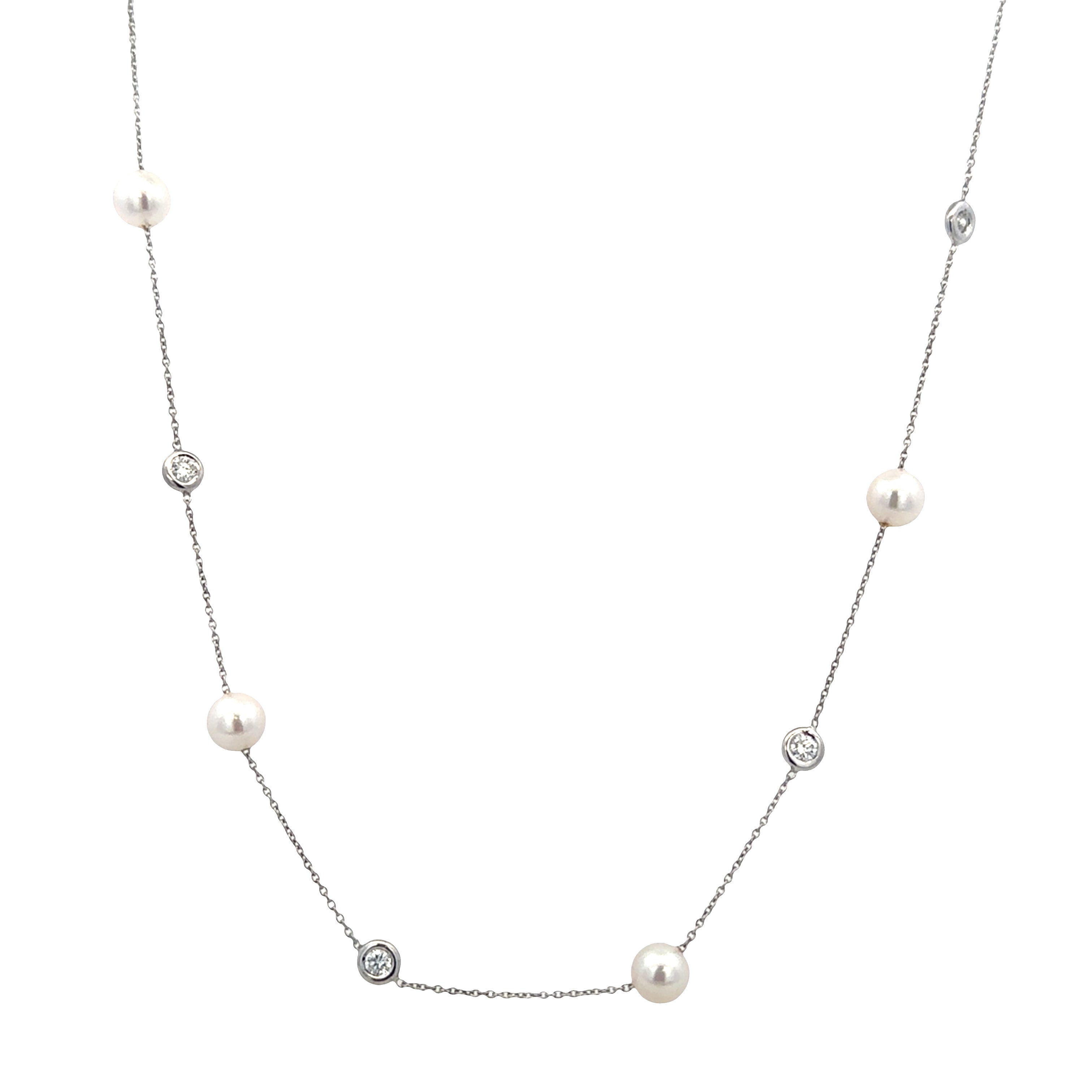 Platinum Akoya Cultured Pearl & Diamond Necklace – 15"