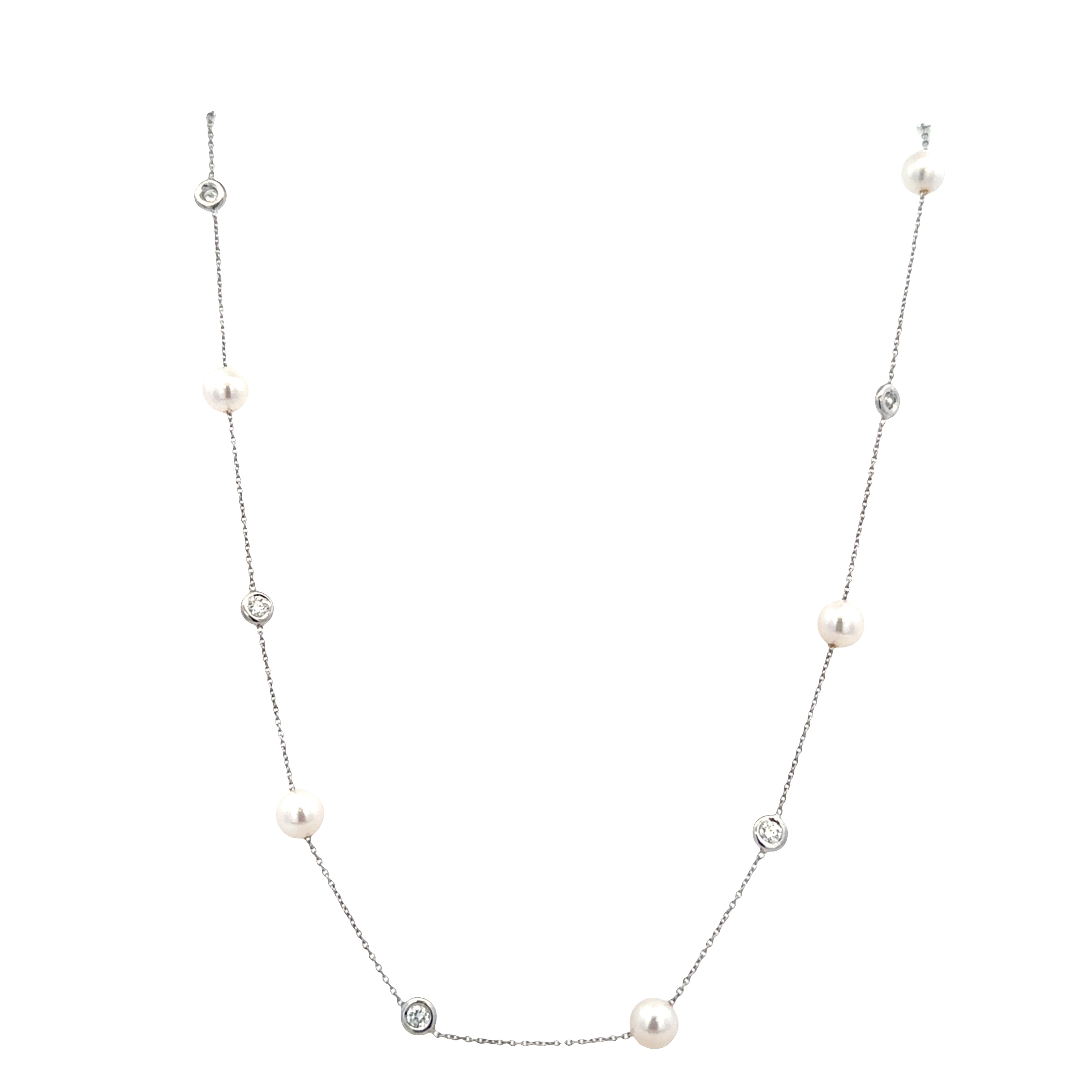 Platinum Akoya Cultured Pearl & Diamond Necklace – 15"