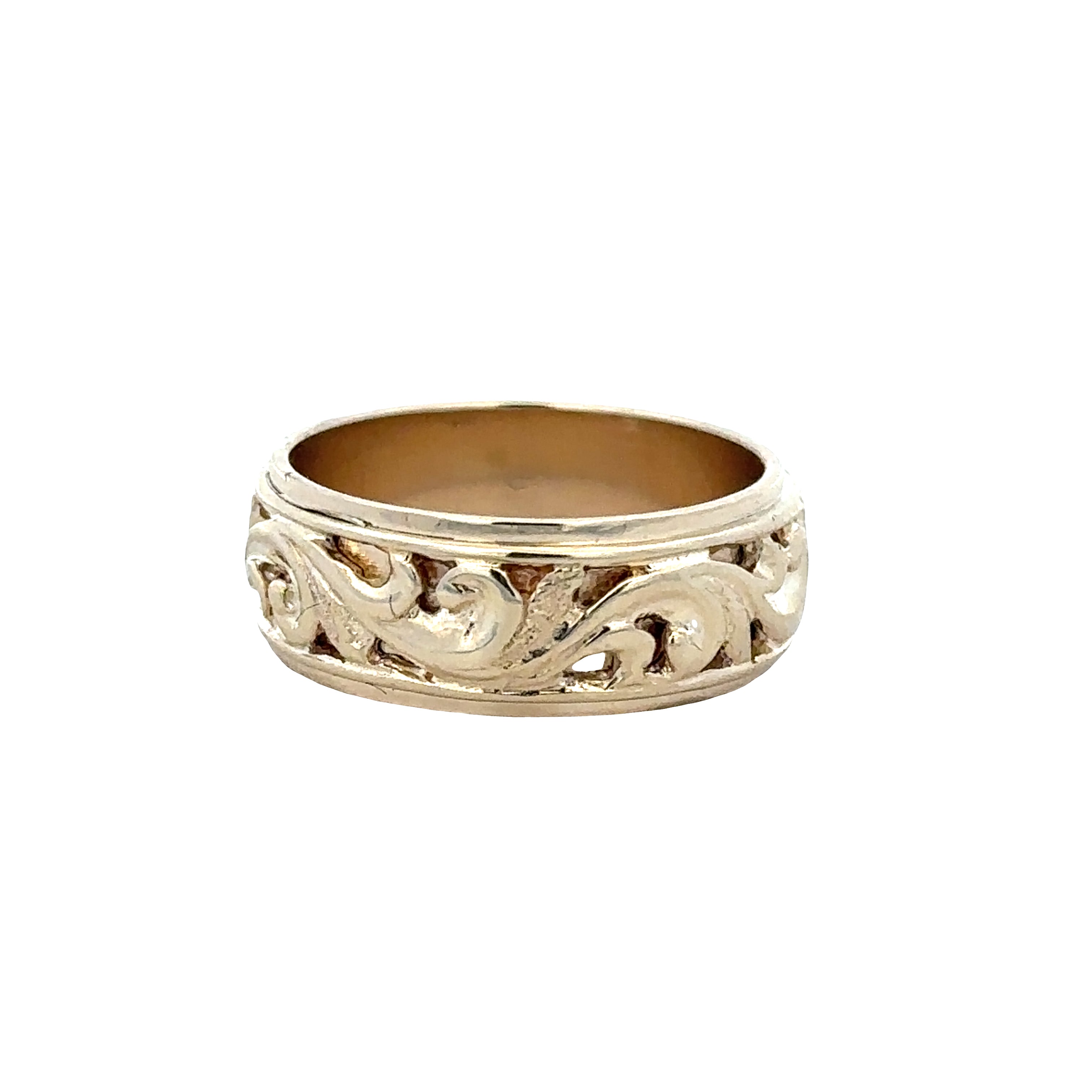 14k Yellow Gold Embossed Scrollwork Band – Size 8