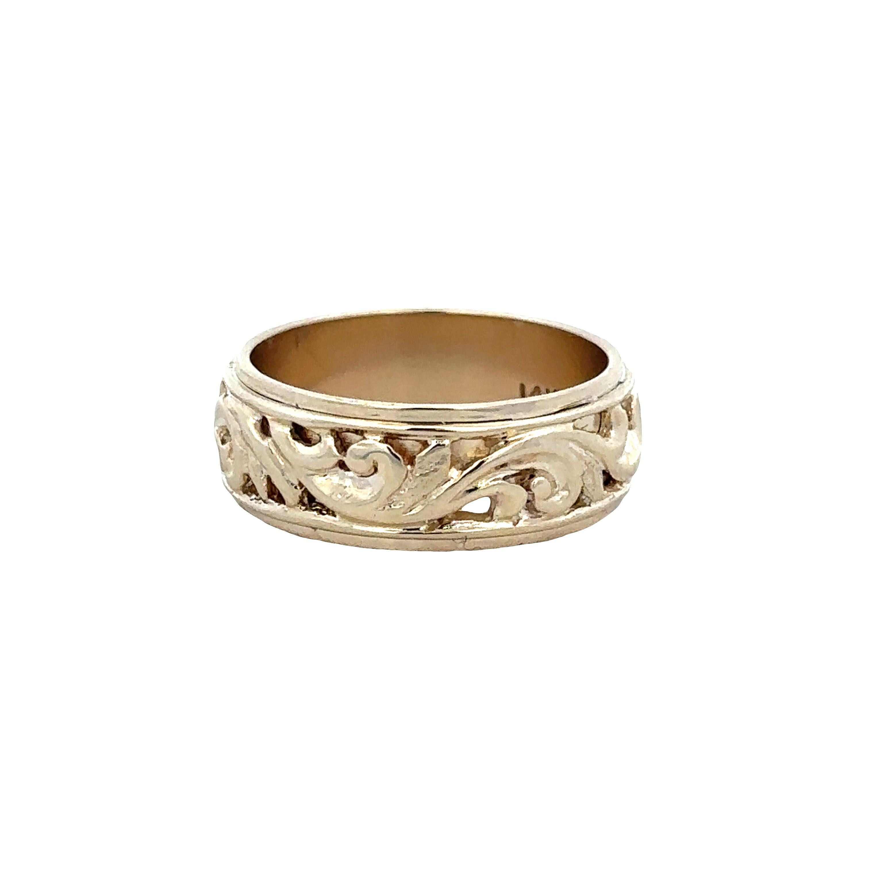 14k Yellow Gold Embossed Scrollwork Band – Size 8