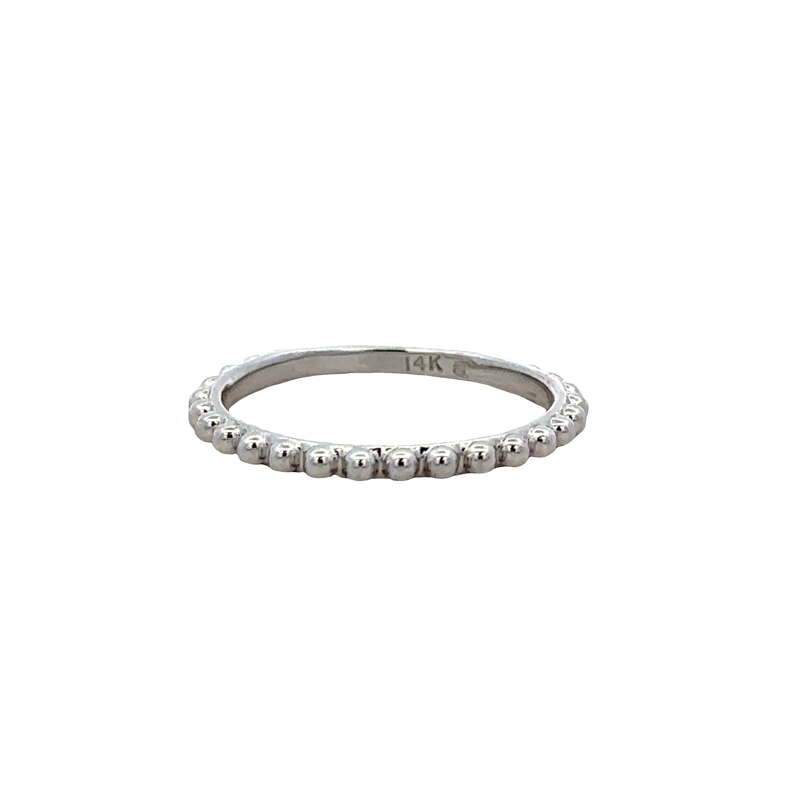 14k White Gold Beaded Band – Size 6.75