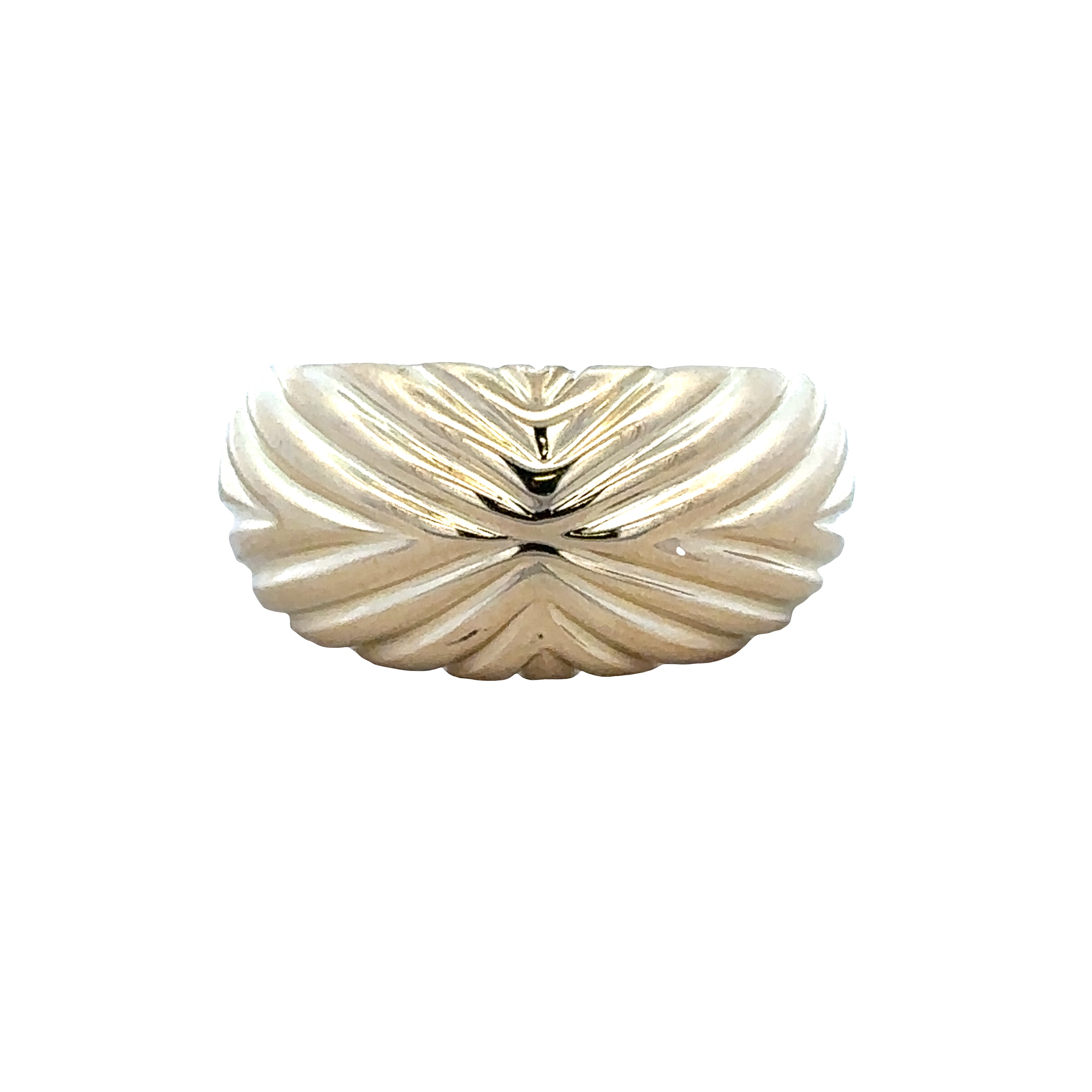 18k Yellow Gold Textured Geometric Domed Fashion Ring – Size 8