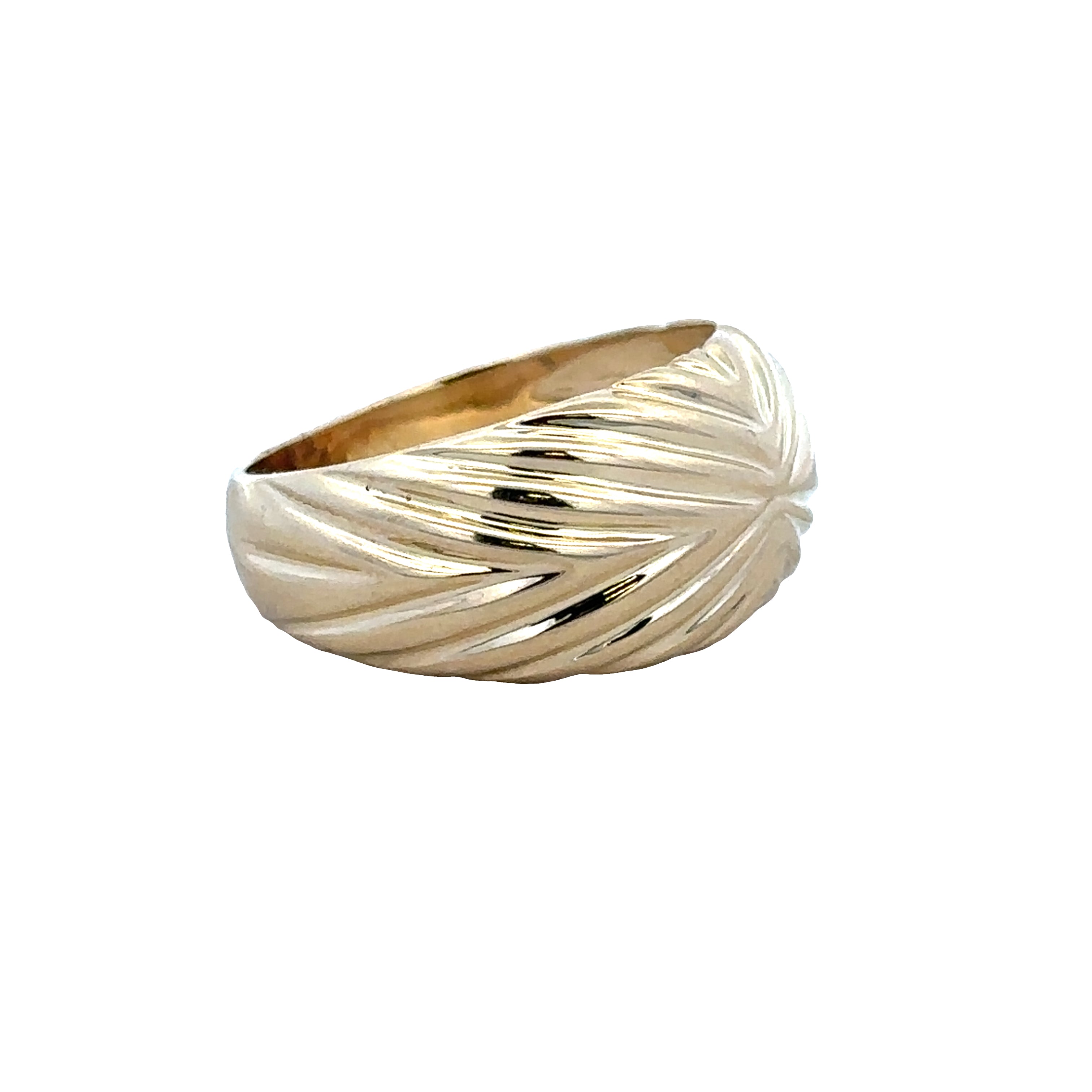 18k Yellow Gold Textured Geometric Domed Fashion Ring – Size 8
