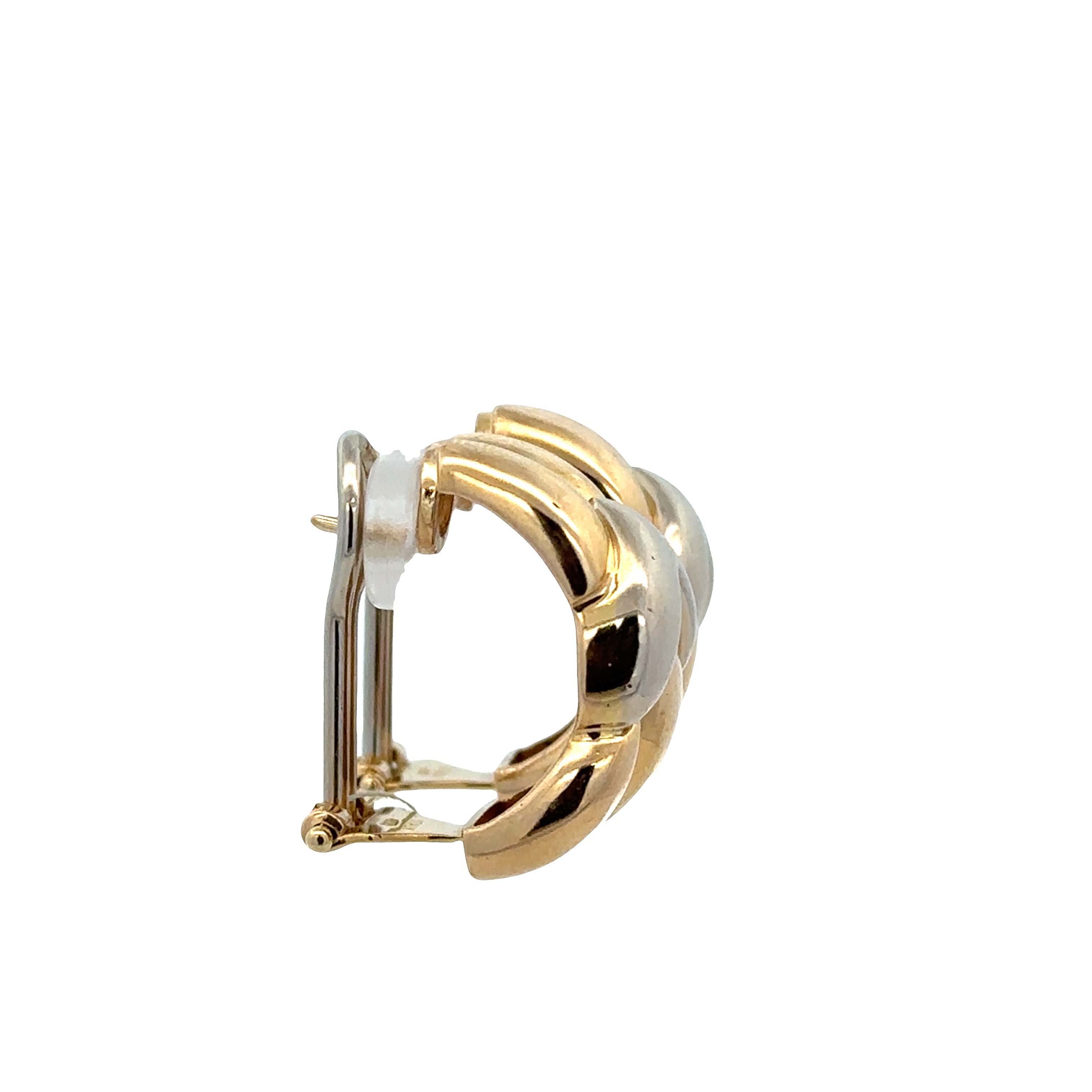 18k Yellow & White Gold Braided Textured Hoop Earrings – 7/8" Tall