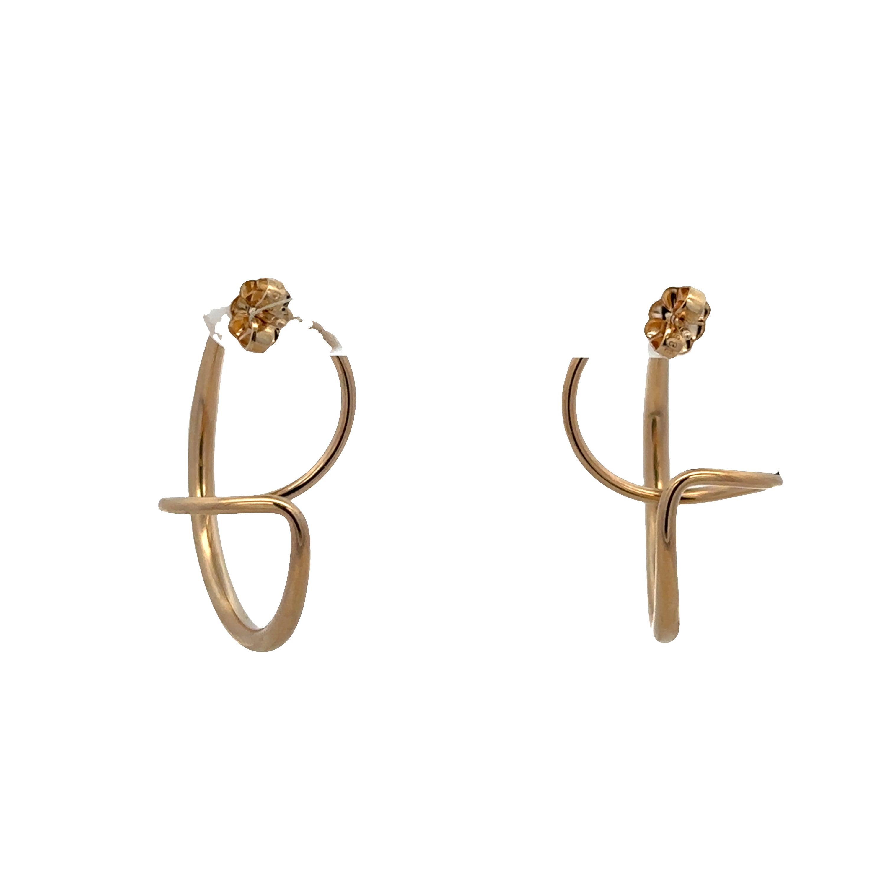 14k Yellow Gold Modern Abstract Hoop Earrings