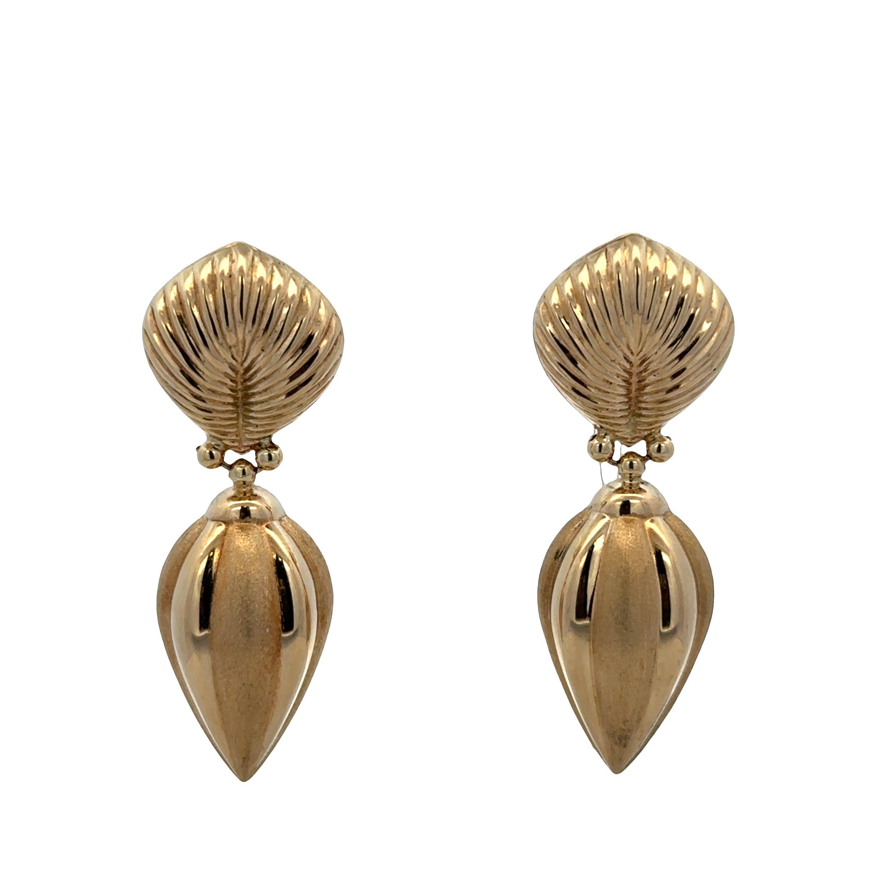 14k Yellow Gold Textured Statement Earrings – 2" Long