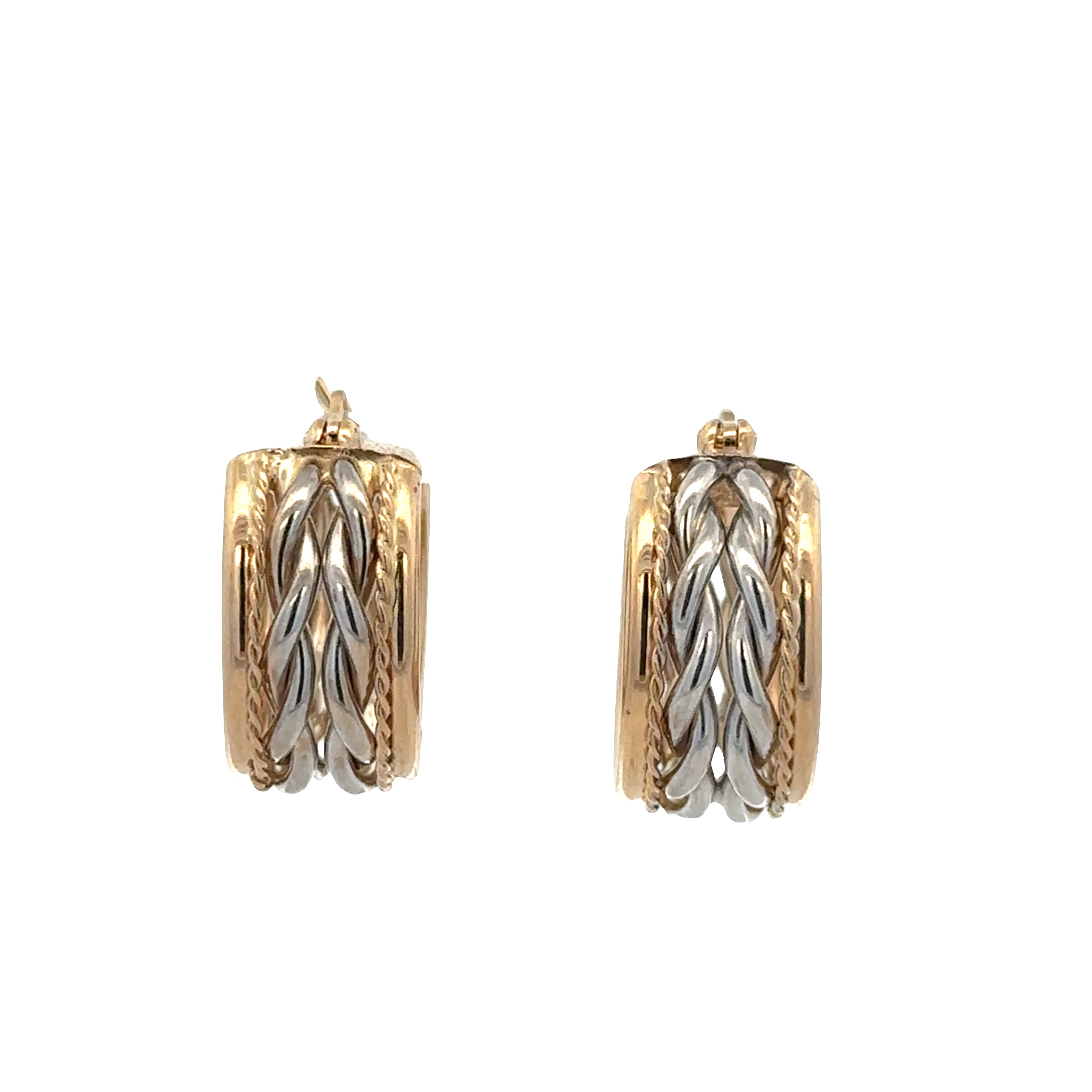 14k Yellow & White Gold Rope Style Hoop Earrings – 5/8 Inch