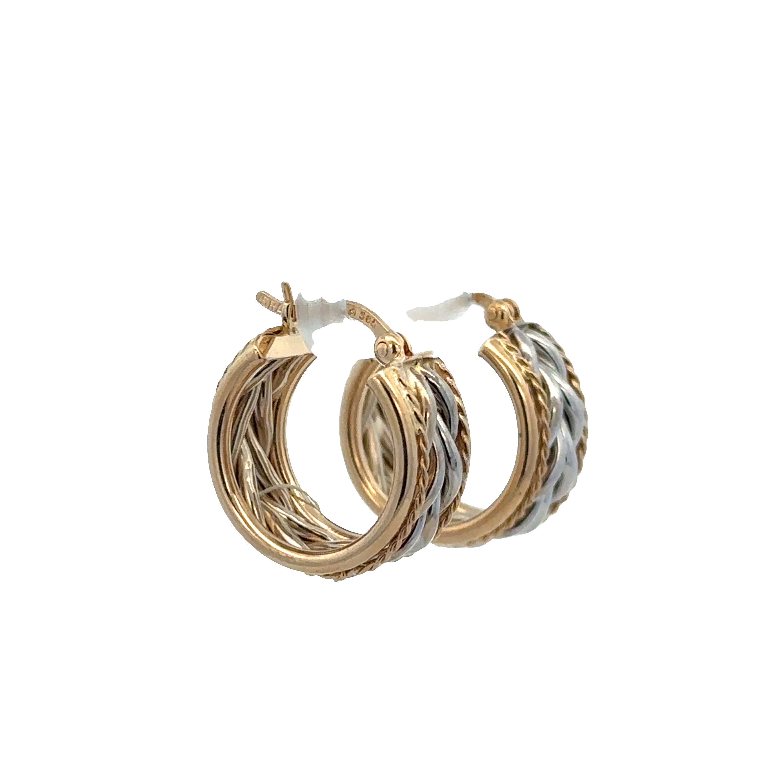 14k Yellow & White Gold Rope Style Hoop Earrings – 5/8 Inch