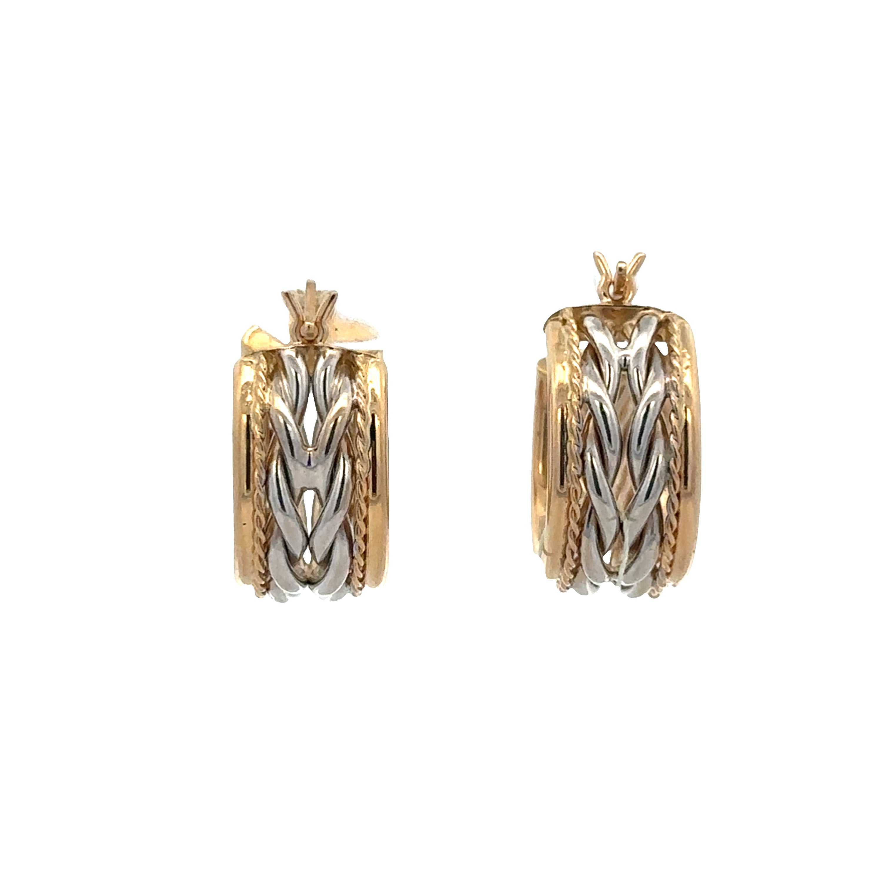 14k Yellow & White Gold Rope Style Hoop Earrings – 5/8 Inch