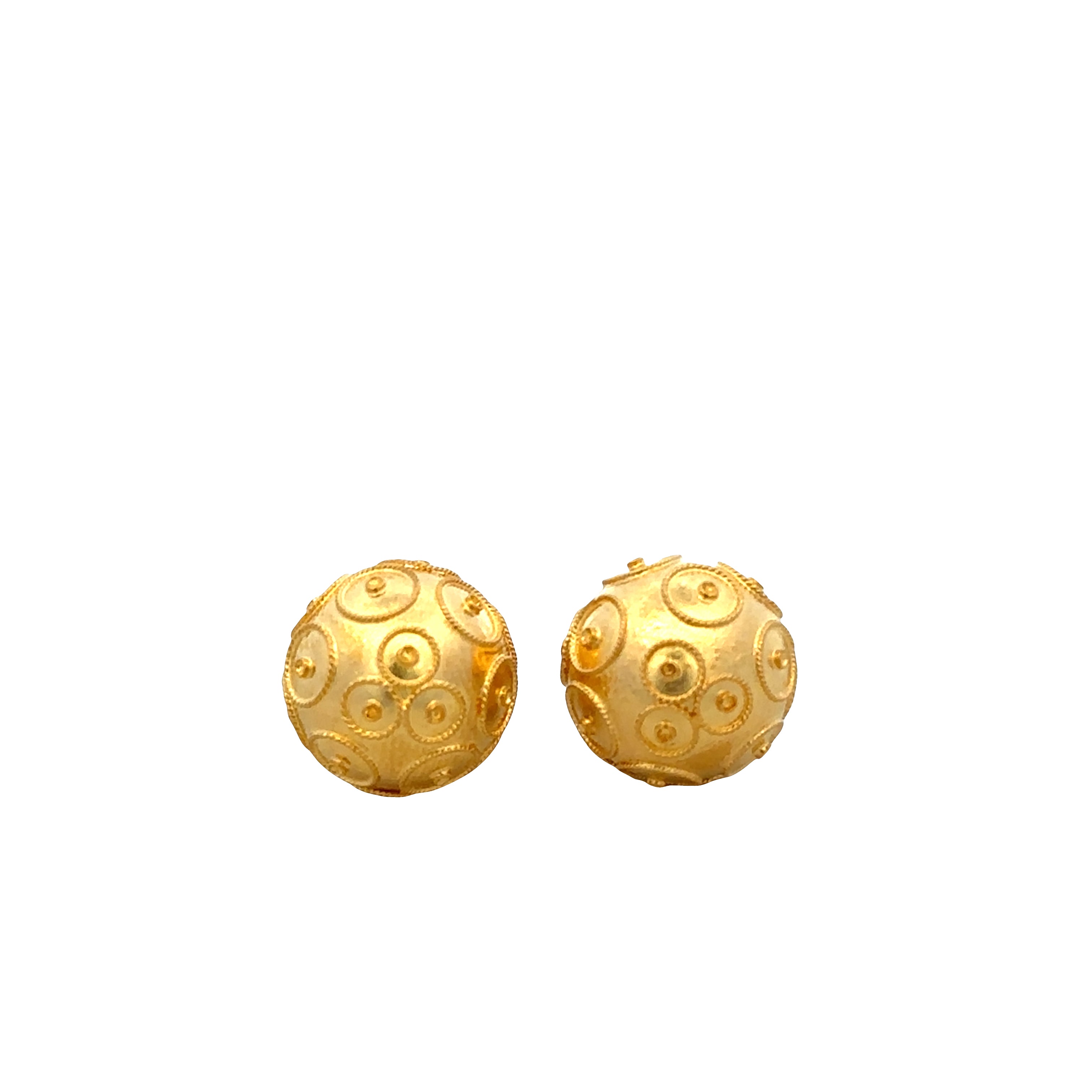 Estate 20k Yellow Gold Portuguese Filigree Pearl of Viana Stud Earrings