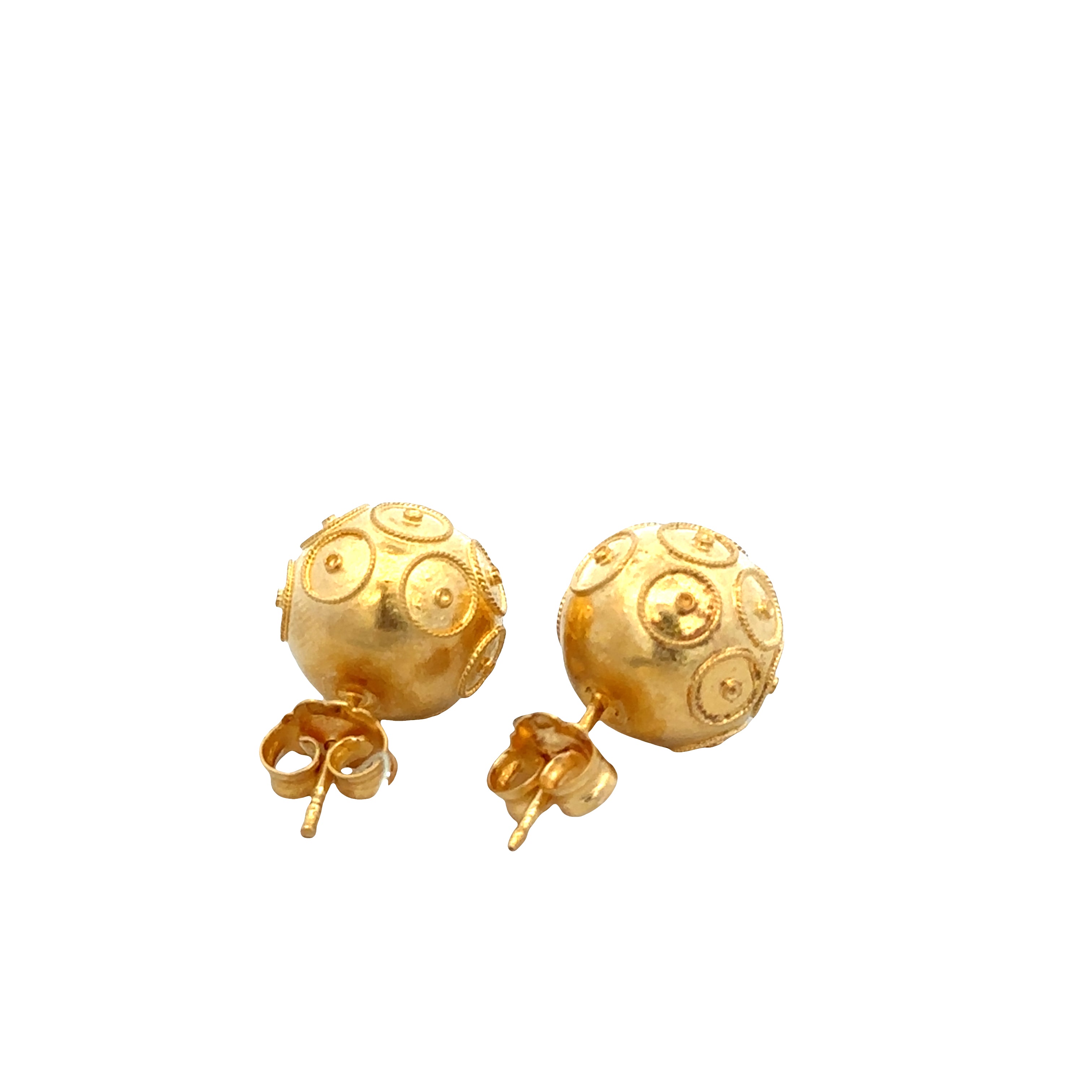 Estate 20k Yellow Gold Portuguese Filigree Pearl of Viana Stud Earrings
