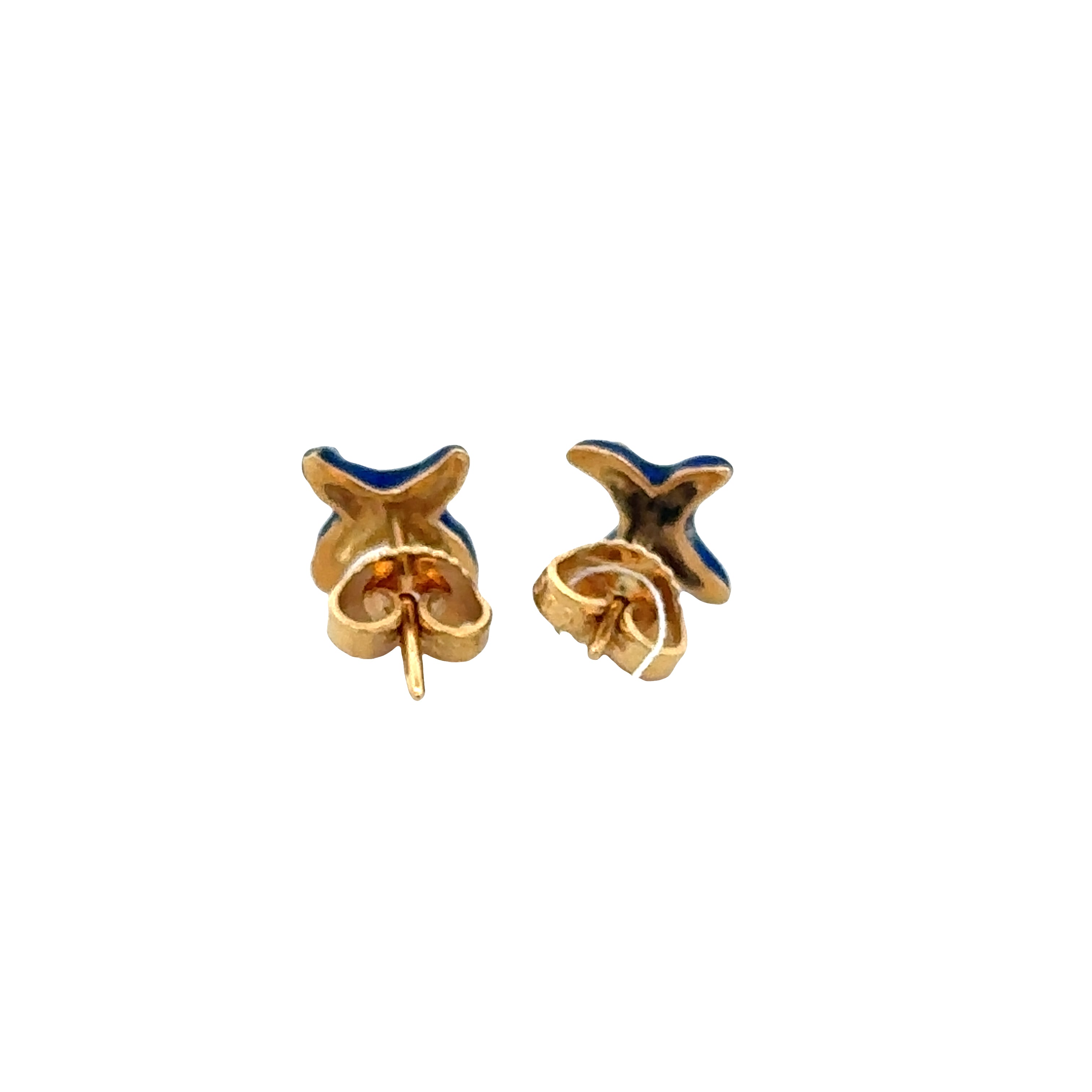 18k Yellow Gold Blue Enamel Starfish Stud Earrings