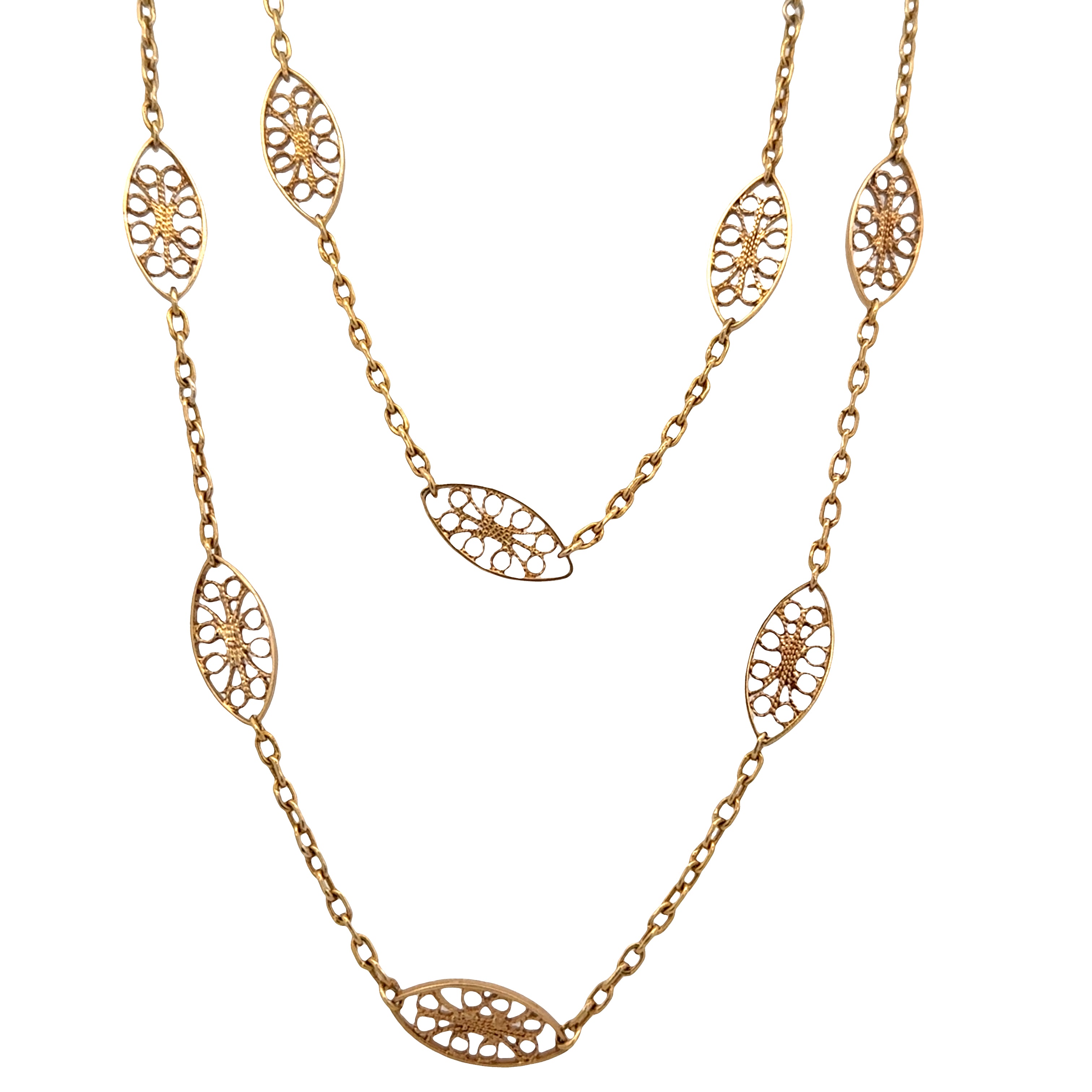 18k Yellow Gold Navette Station Necklace – 30 Inches