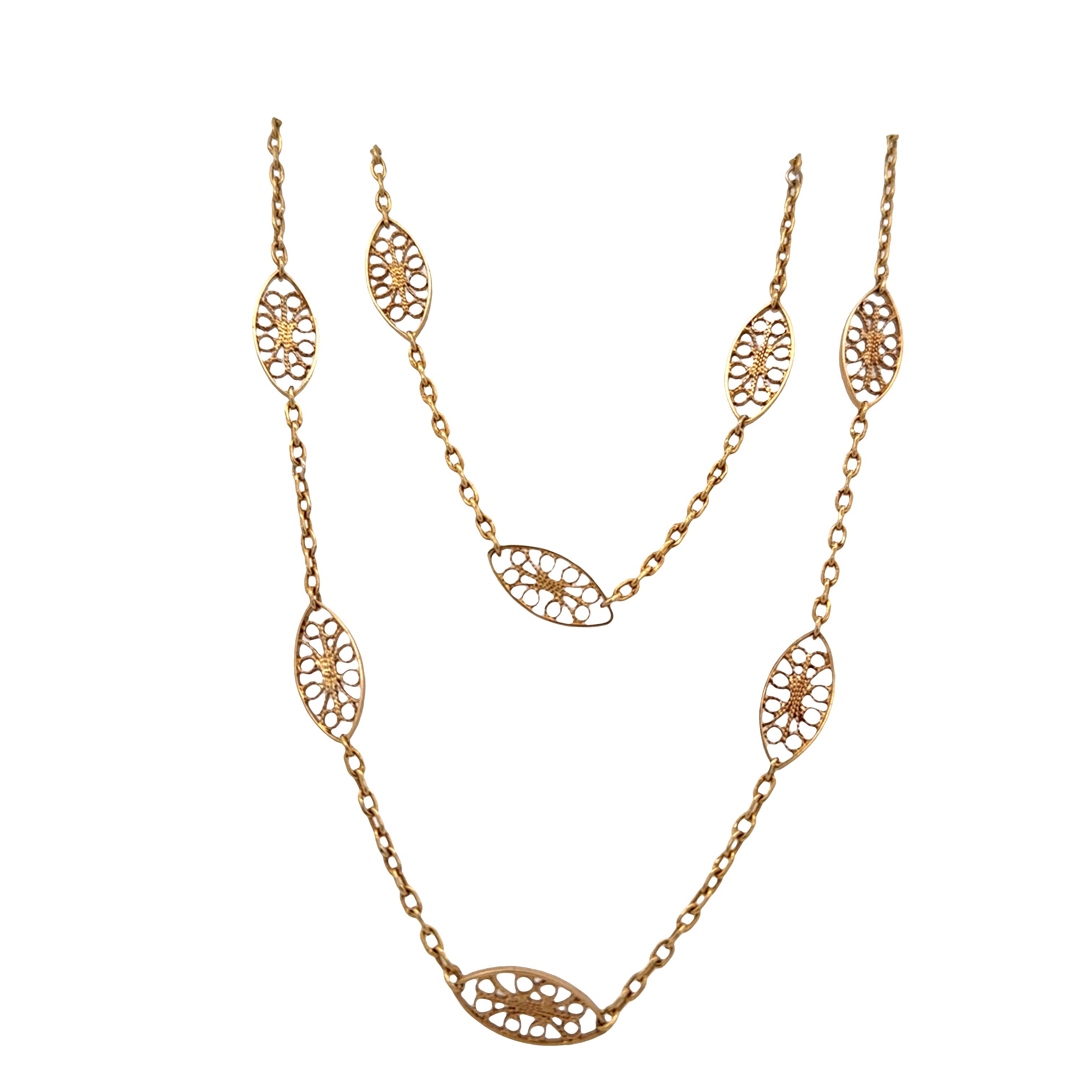 18k Yellow Gold Navette Station Necklace – 30 Inches