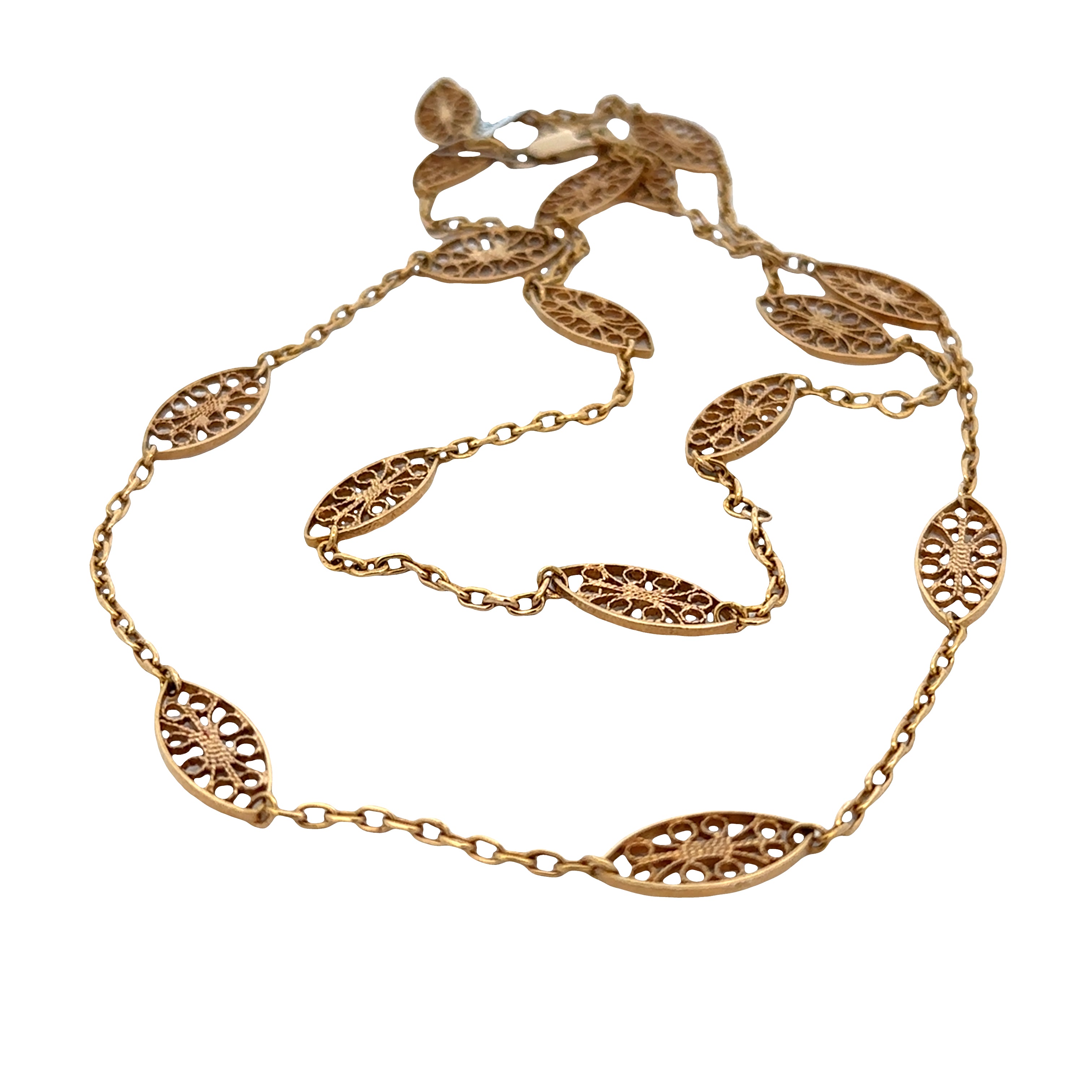 18k Yellow Gold Navette Station Necklace – 30 Inches