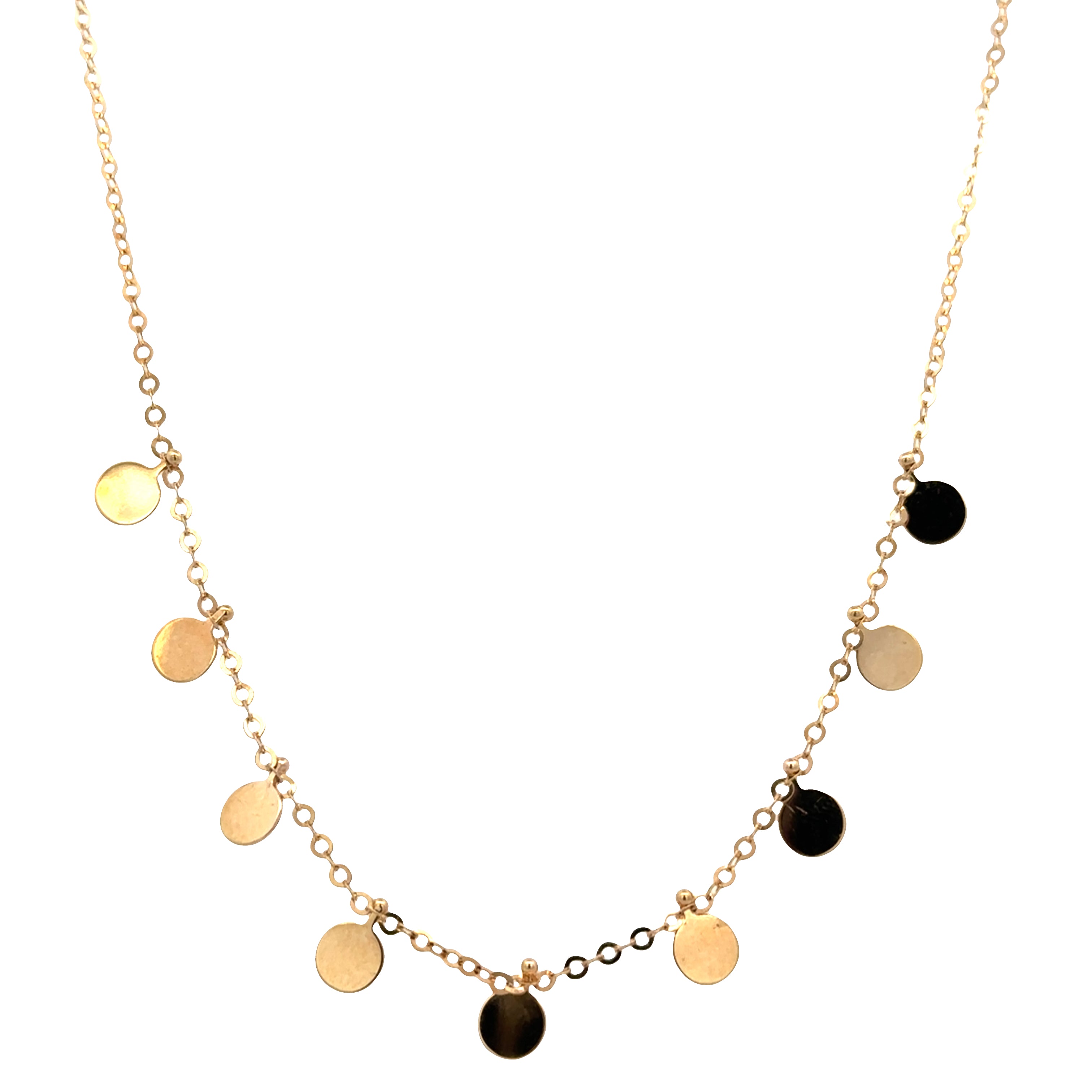 14k Yellow Gold Station Disc Necklace – Adjustable 19"
