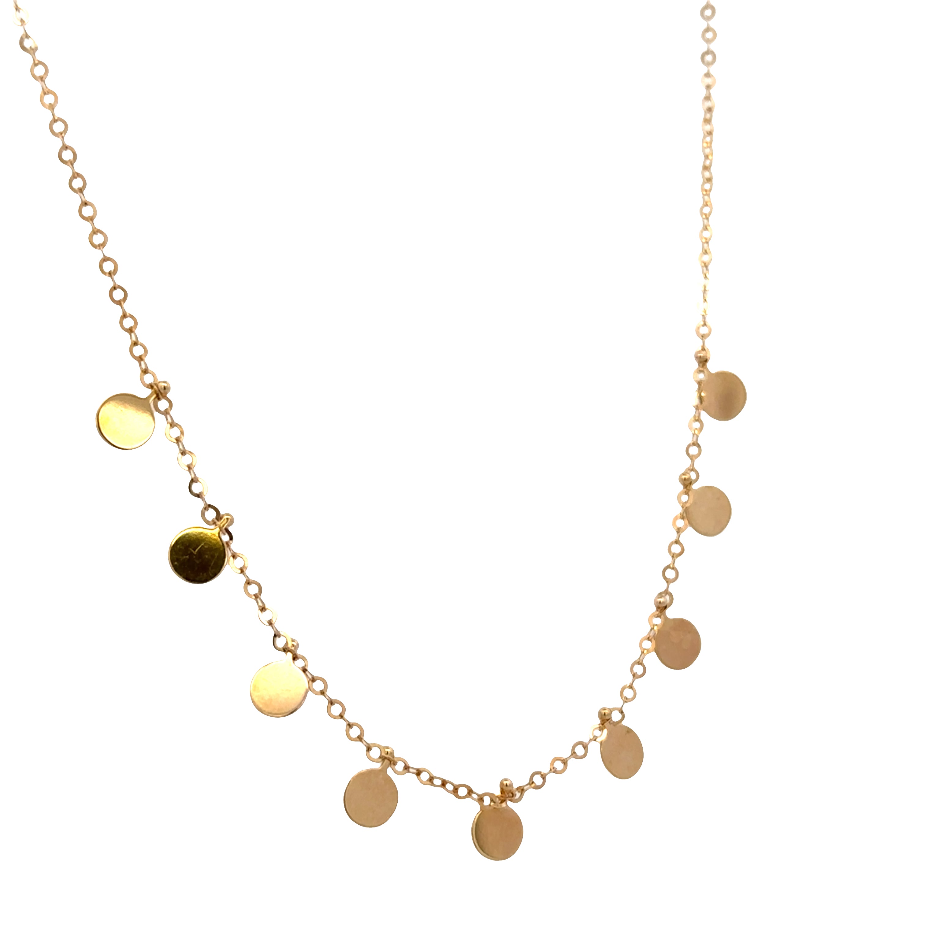 14k Yellow Gold Station Disc Necklace – Adjustable 19"