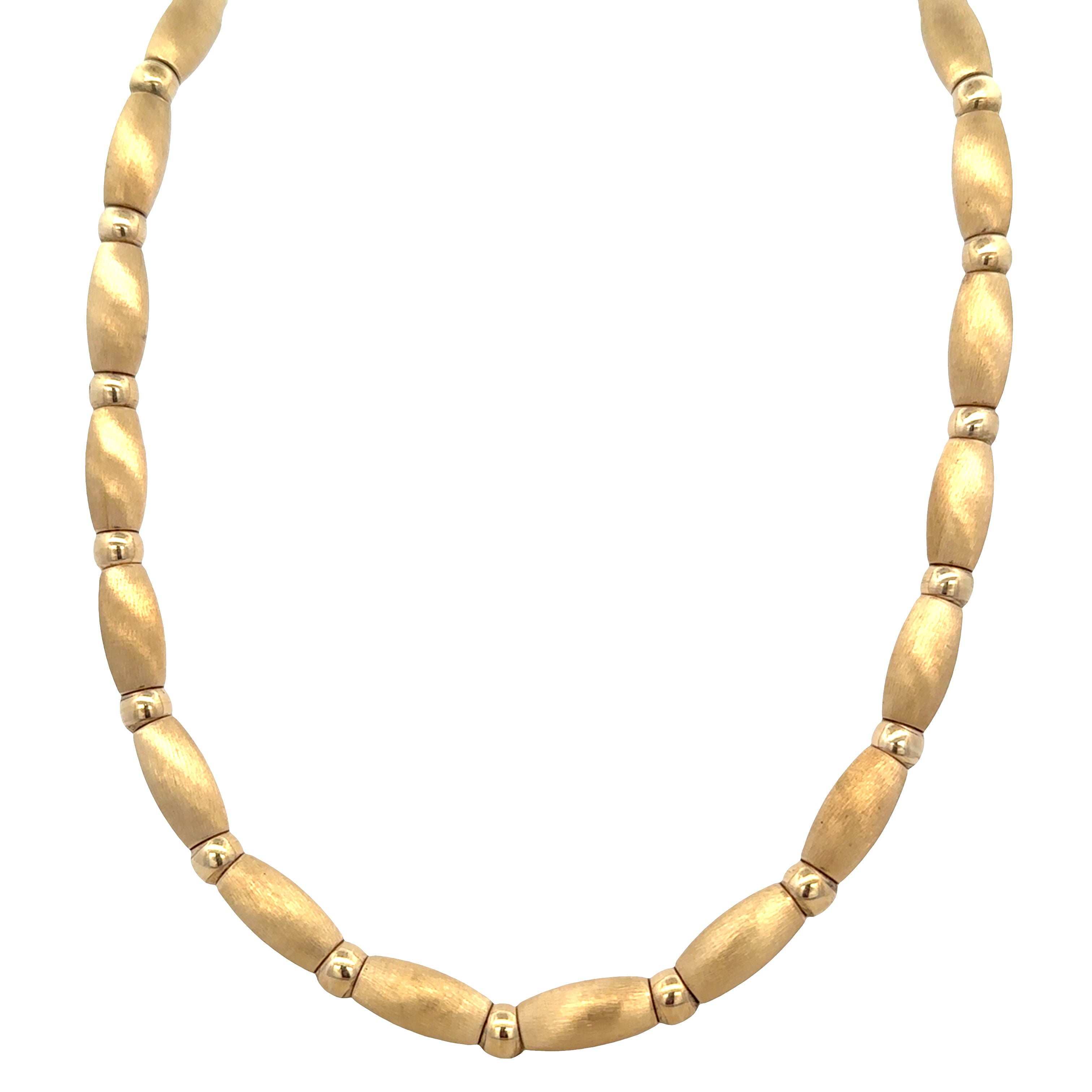 14k Yellow Gold Satin & Polished Link Necklace – 17" Long
