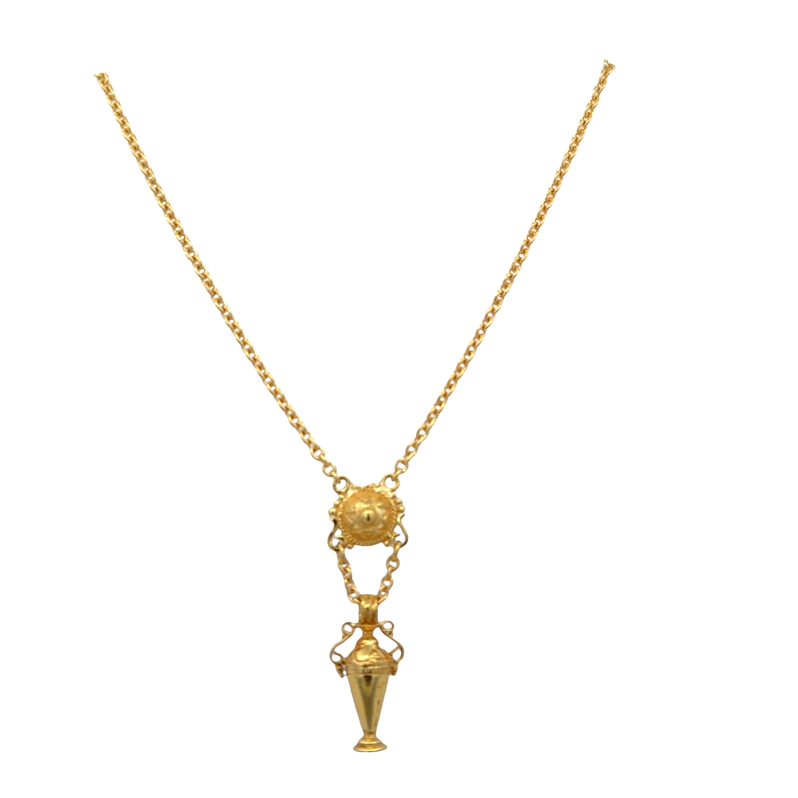 18k Yellow Gold Textured Amphora Necklace – 20"