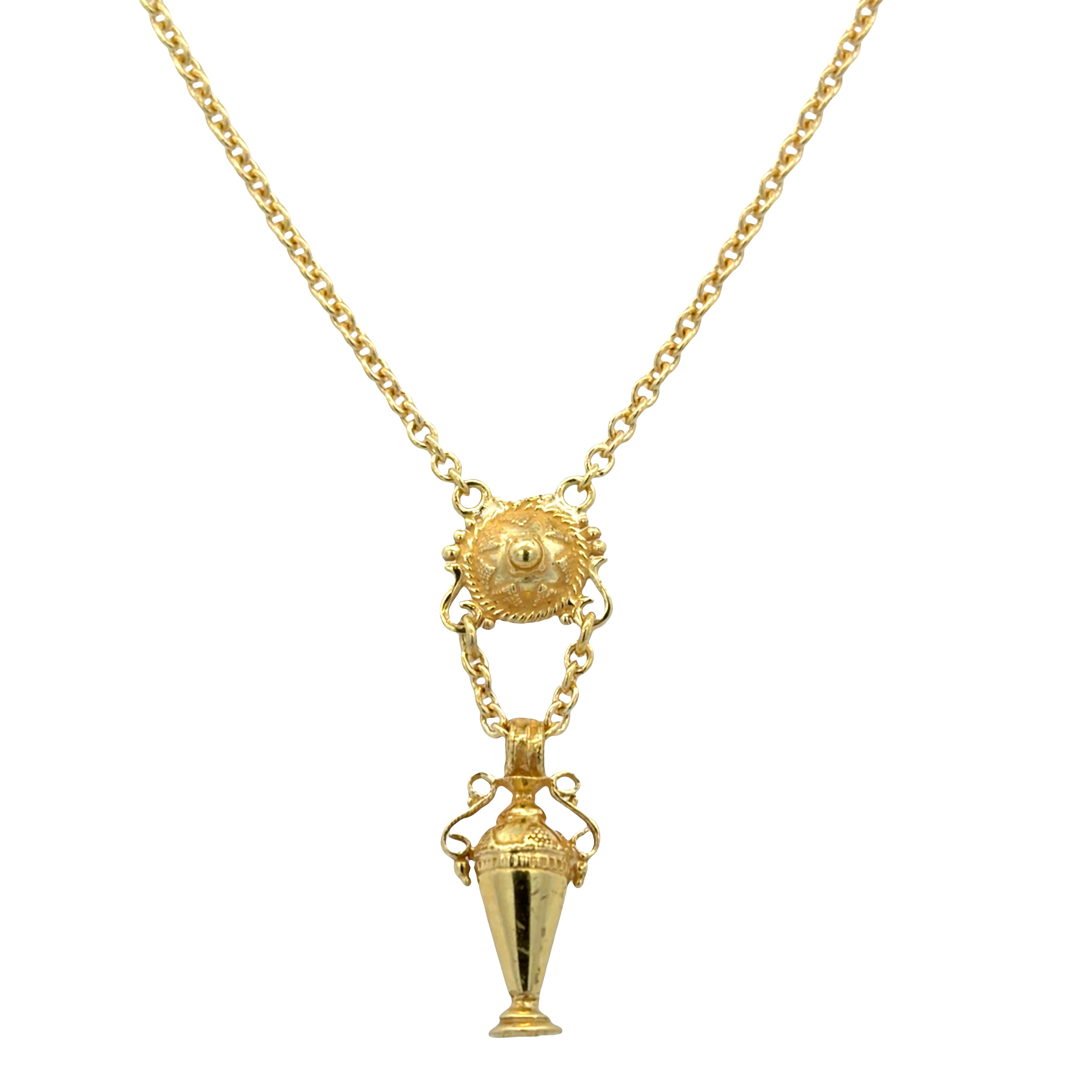 18k Yellow Gold Textured Amphora Necklace – 20"