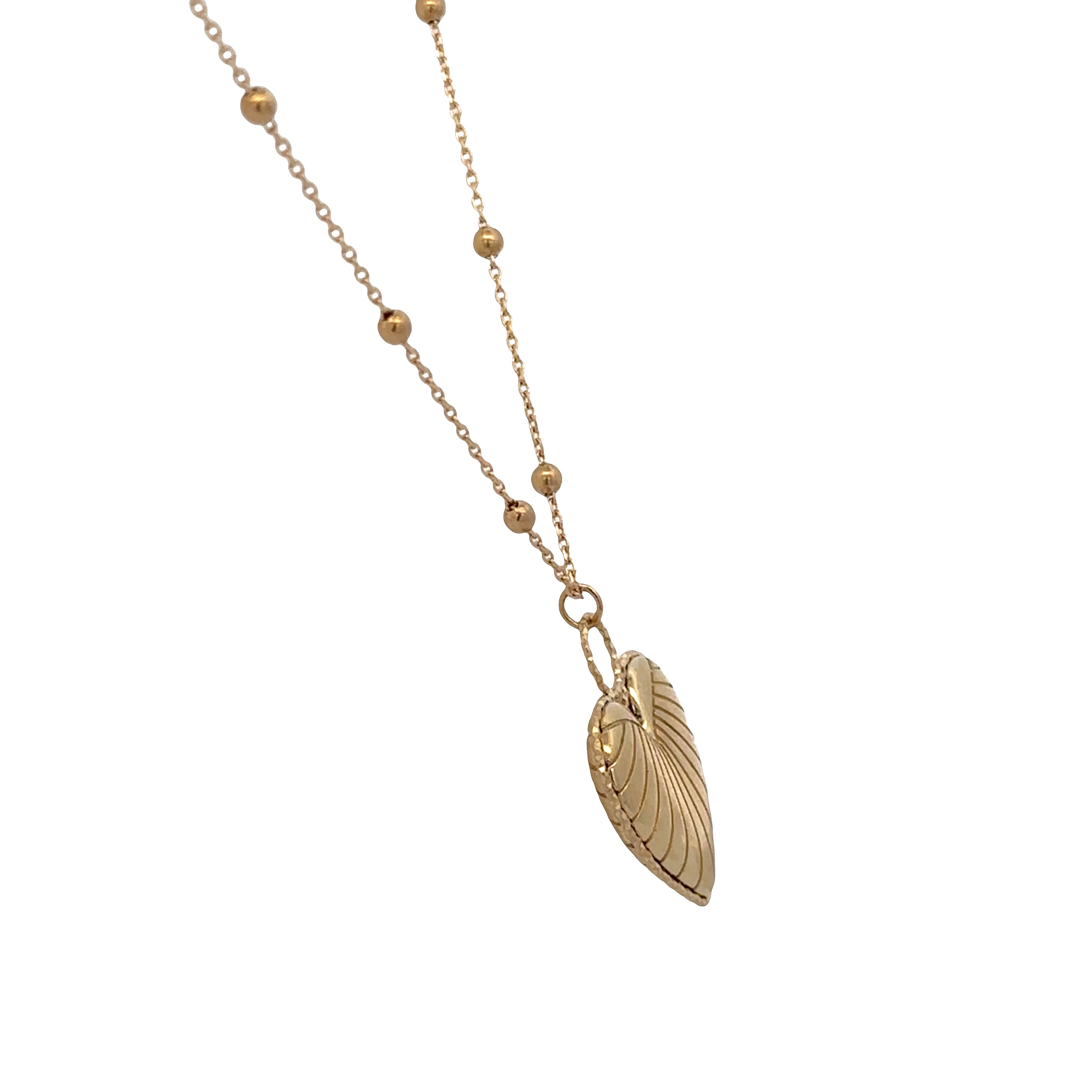 14k Yellow Gold Textured Fancy Heart Pendant – Adjustable 16"–18"