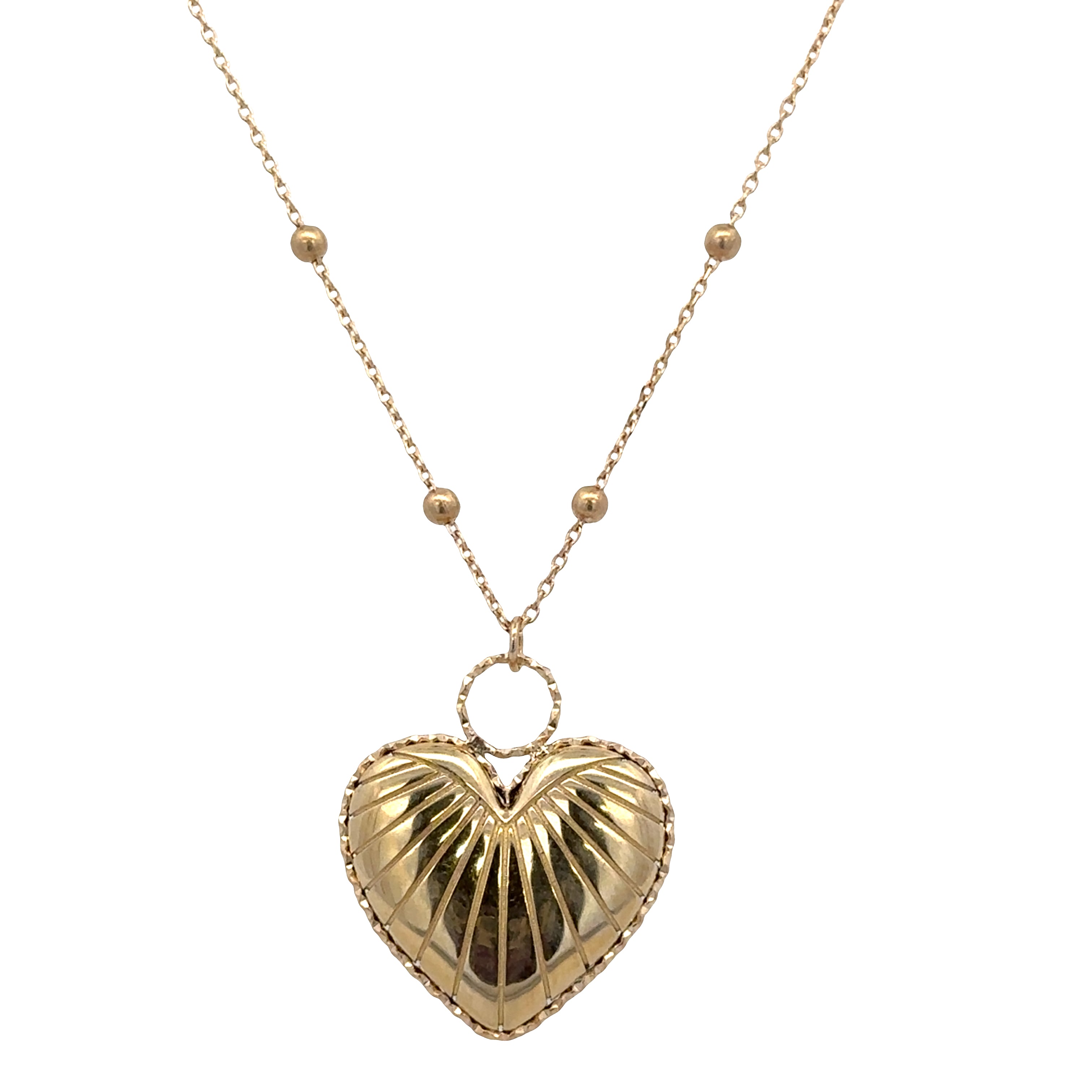 14k Yellow Gold Textured Fancy Heart Pendant – Adjustable 16"–18"
